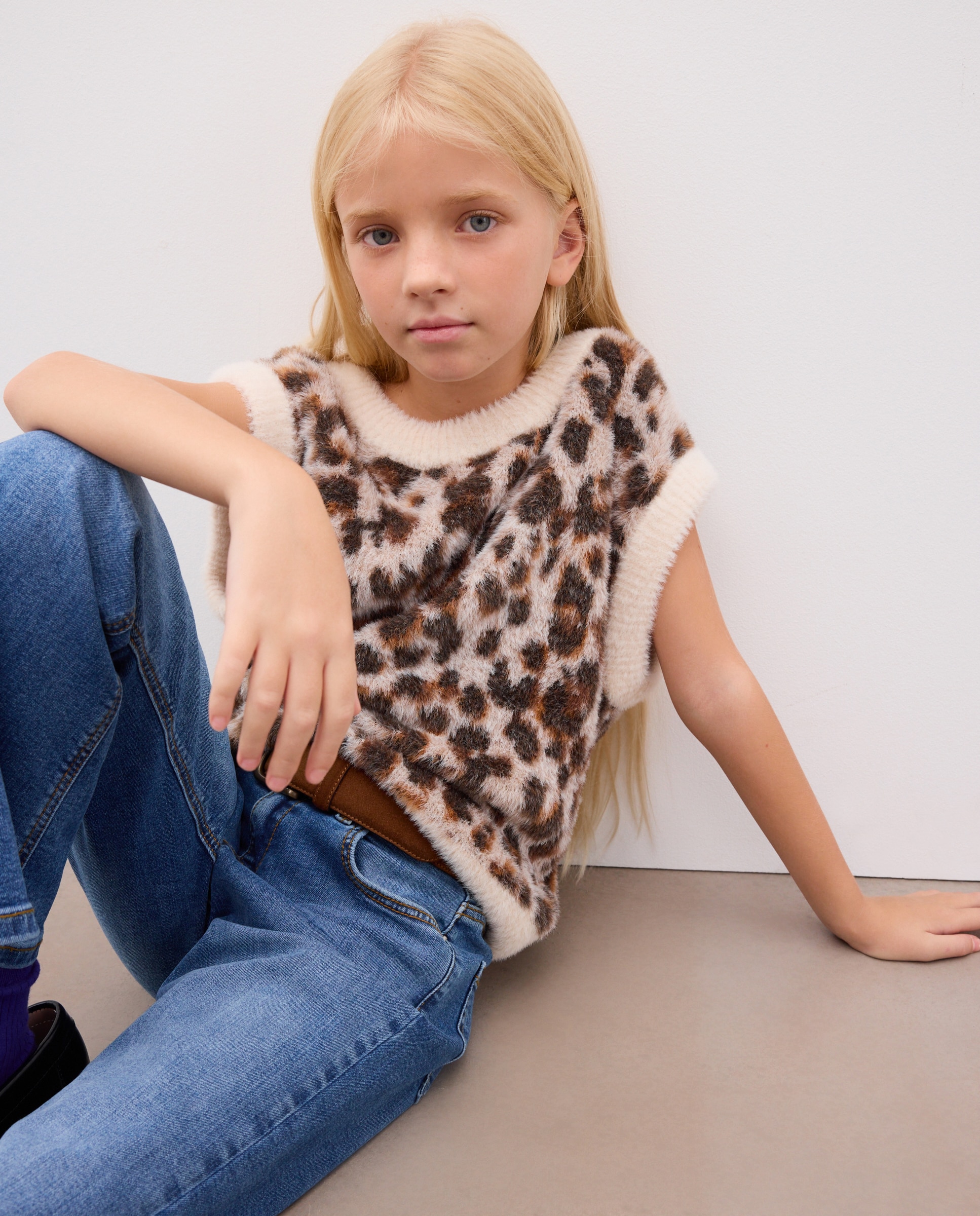 Chaleco cerrado de pelo con intarsia animal print de niña - Kids El Corte Inglés - Camel Camel-1