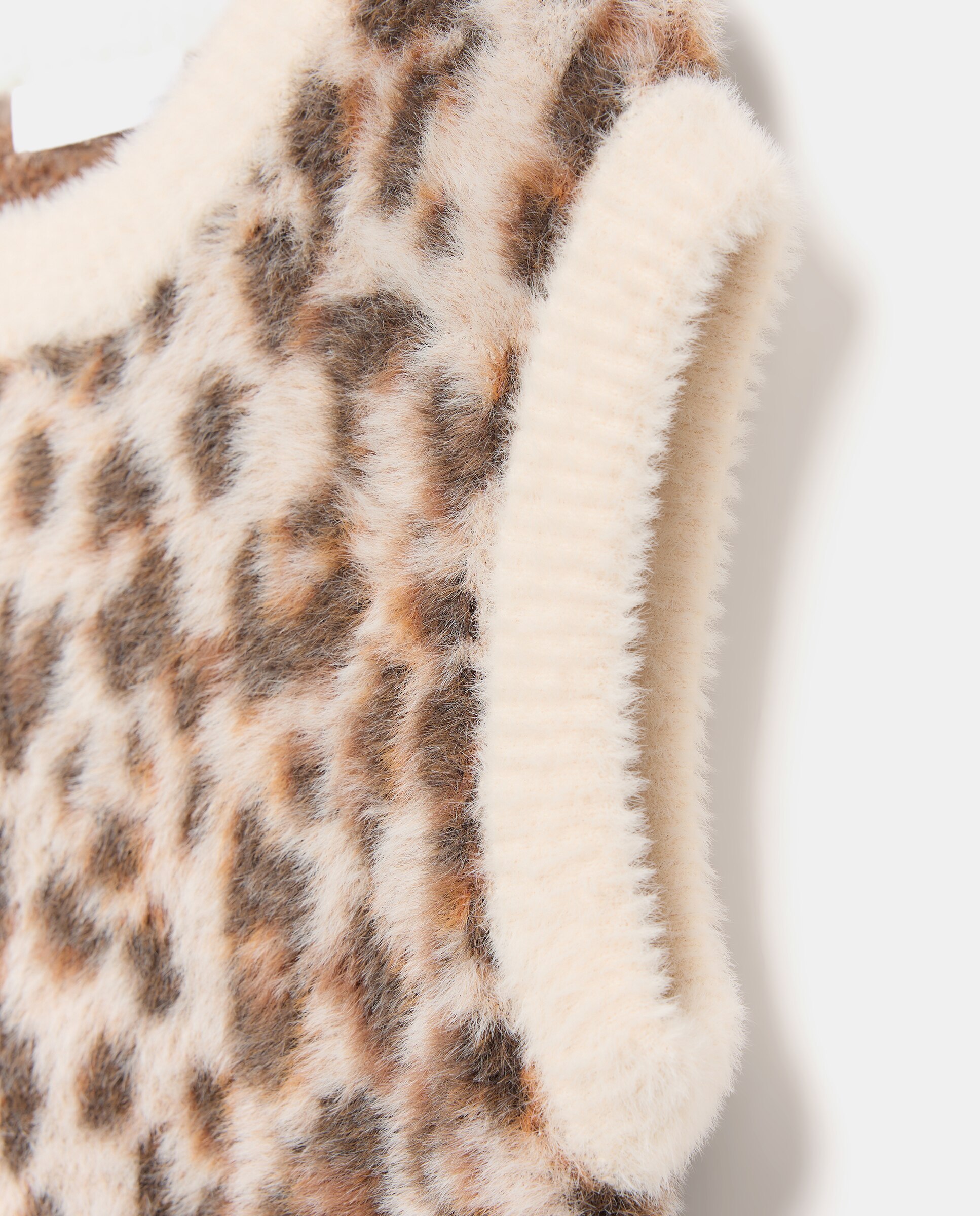 Colete Fechado de Pelo com Intársia de Animal Print Kids El Corte Inglés Camel-2