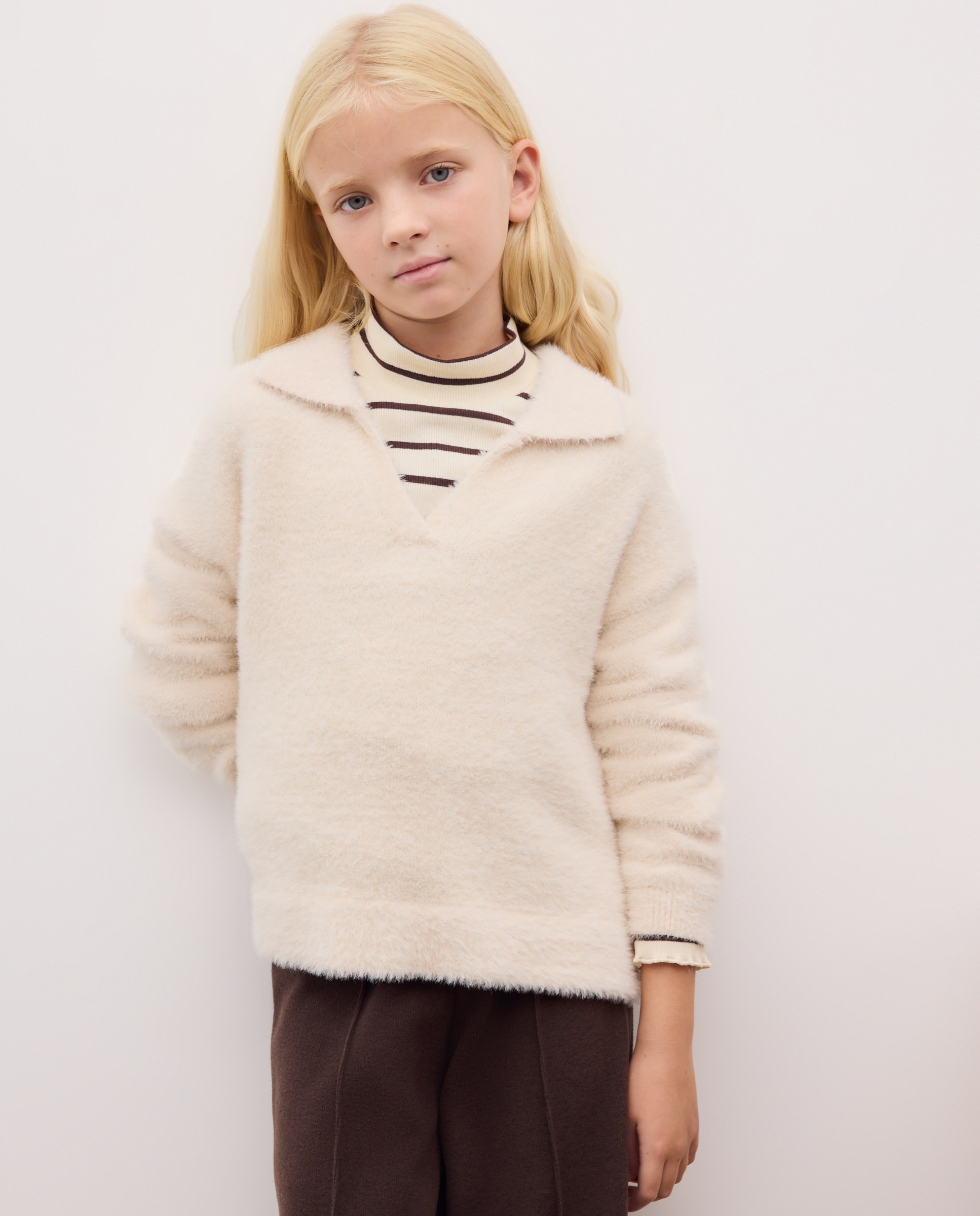 Jersey cuello polo pelo con contraste en puño de niña - Kids El Corte Inglés - 120 Crudo 120 Crudo-1