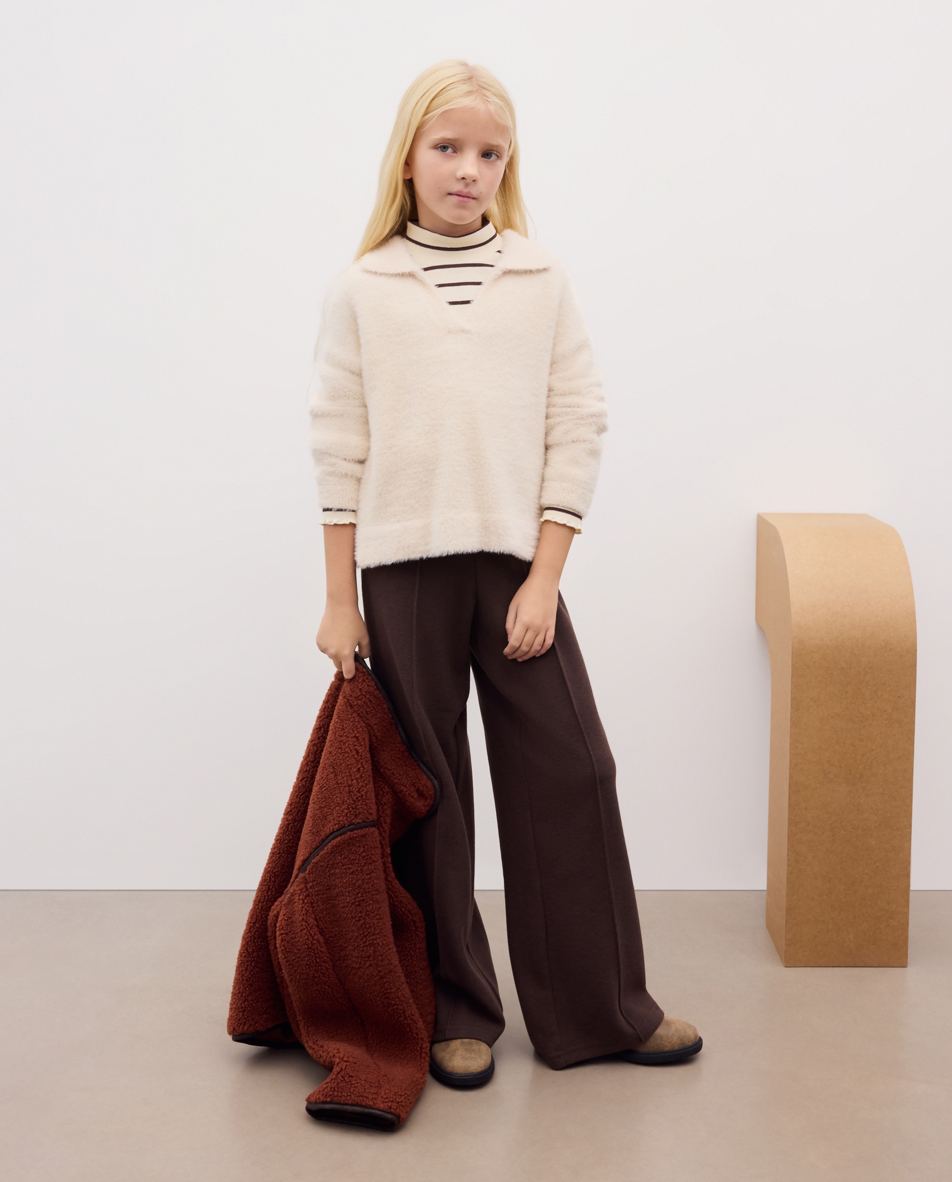 Jersey cuello polo pelo con contraste en puño de niña - Kids El Corte Inglés - 120 Crudo 120 Crudo-2