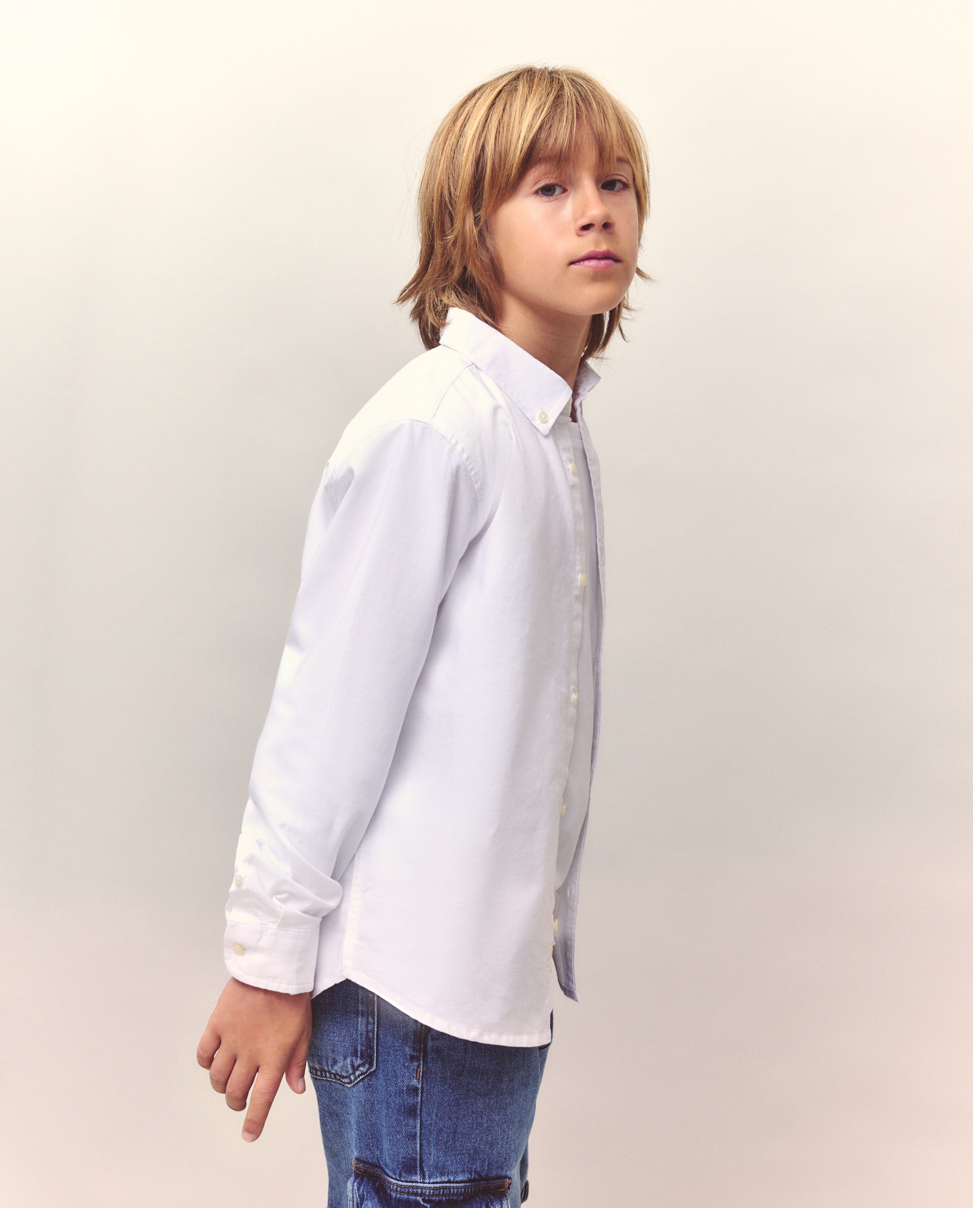 Camisa de Menino Oxford Liso Branco-2