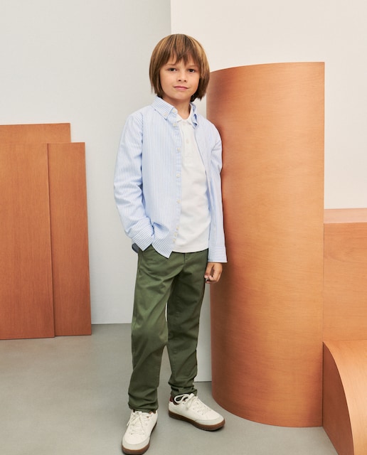 Camisa de manga larga oxford estampada de niño