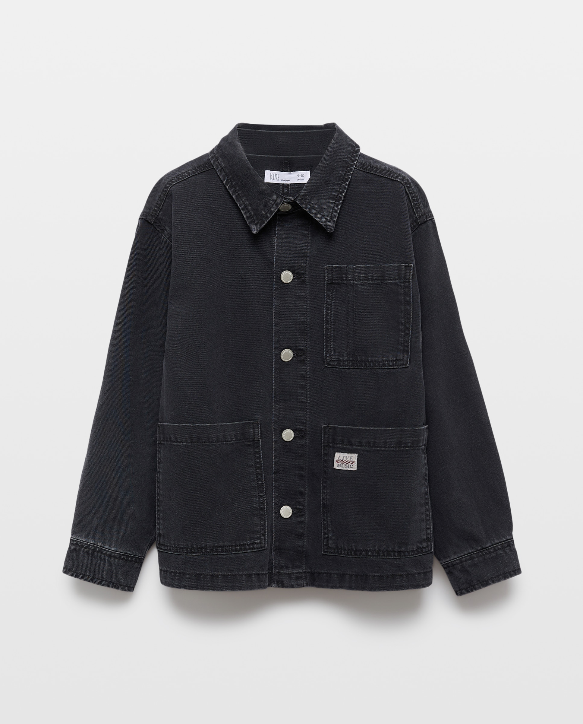 Sobrecamisa de Ganga com Manga Comprida e Bolsos Cinzento-5