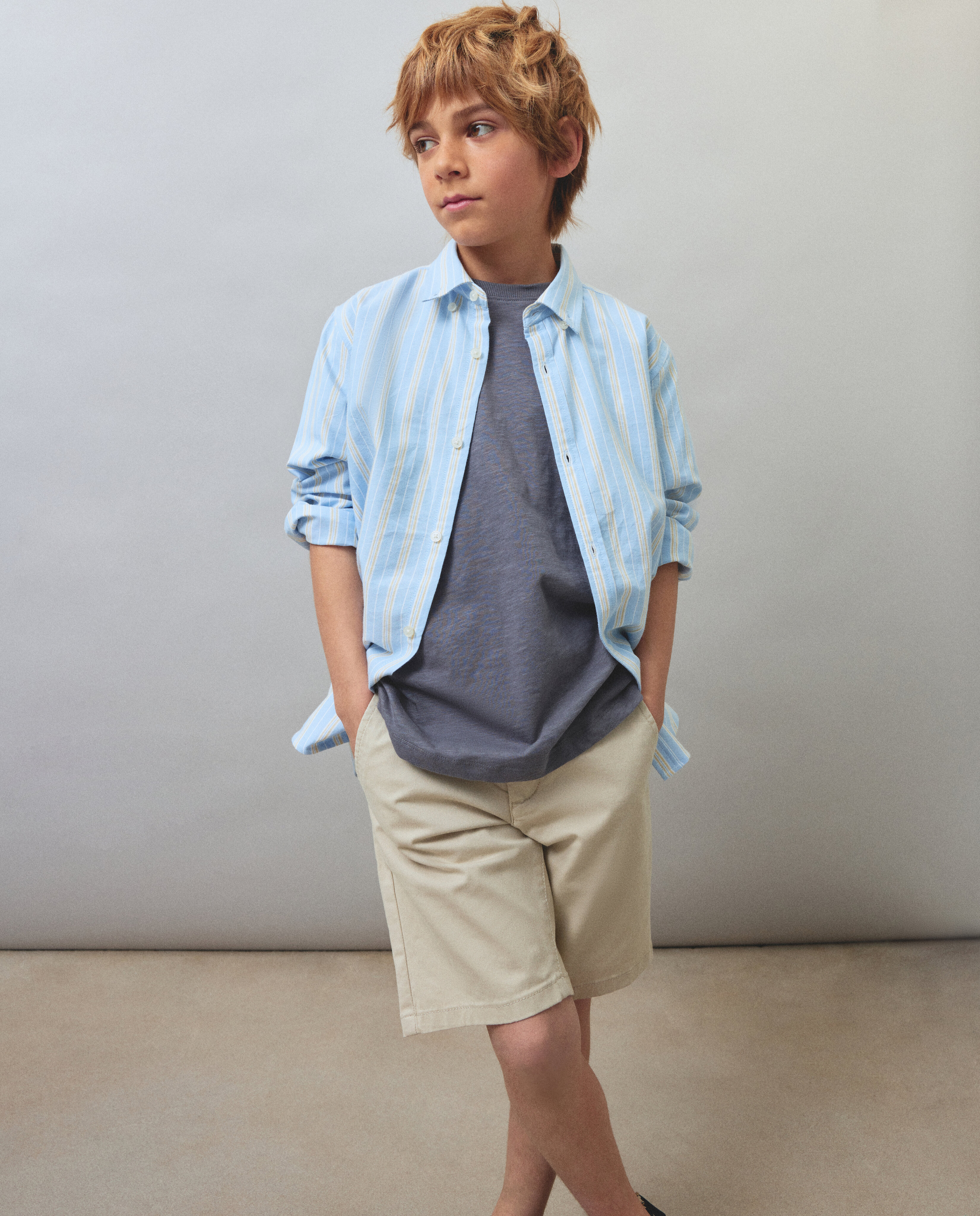 Camisa Oxford às Riscas com Manga Comprida Kids El Corte Inglés Verde-1