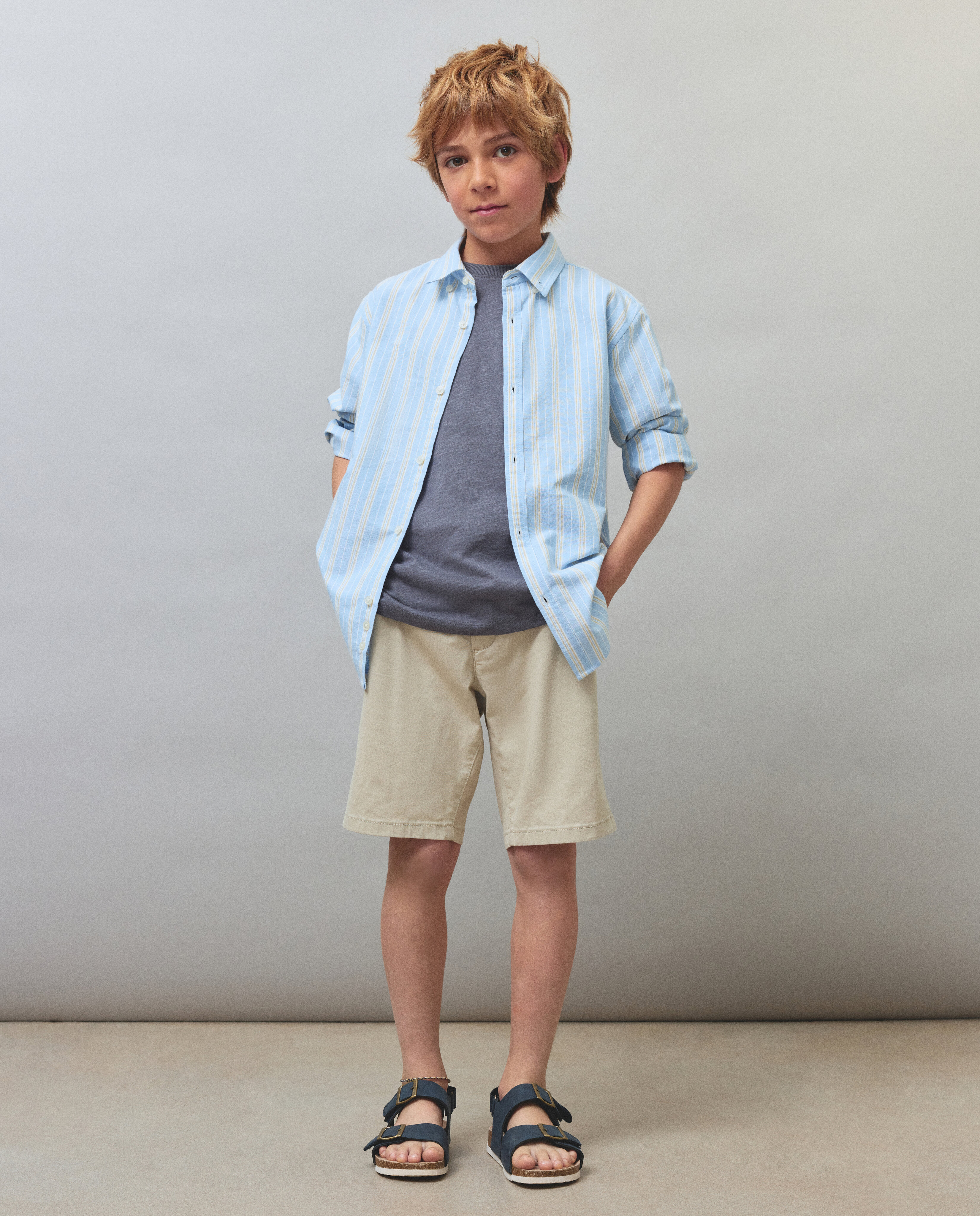 Camisa Oxford às Riscas com Manga Comprida Kids El Corte Inglés Verde-2