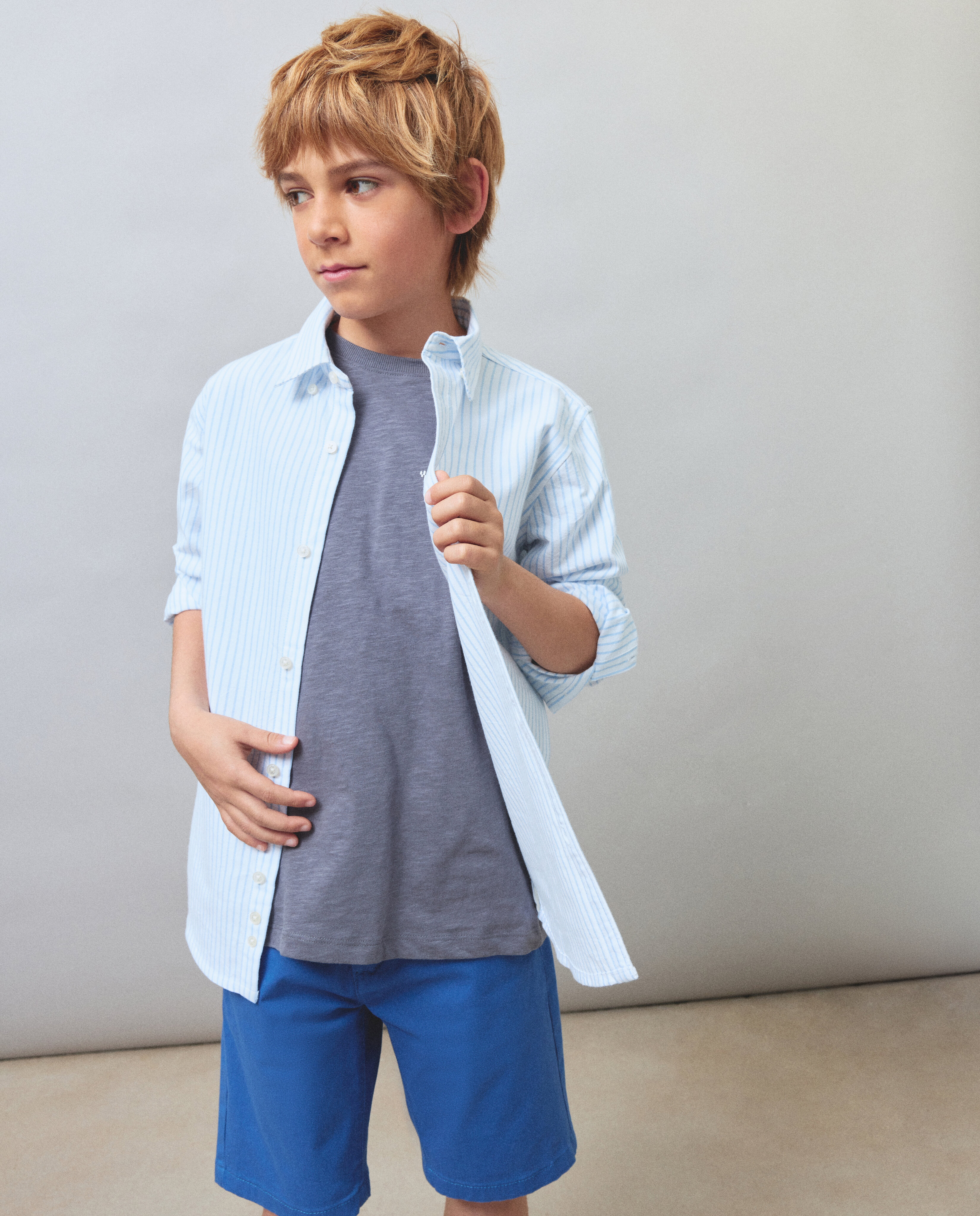 Camisa Oxford às Riscas com Manga Comprida Kids El Corte Inglés Azul-1