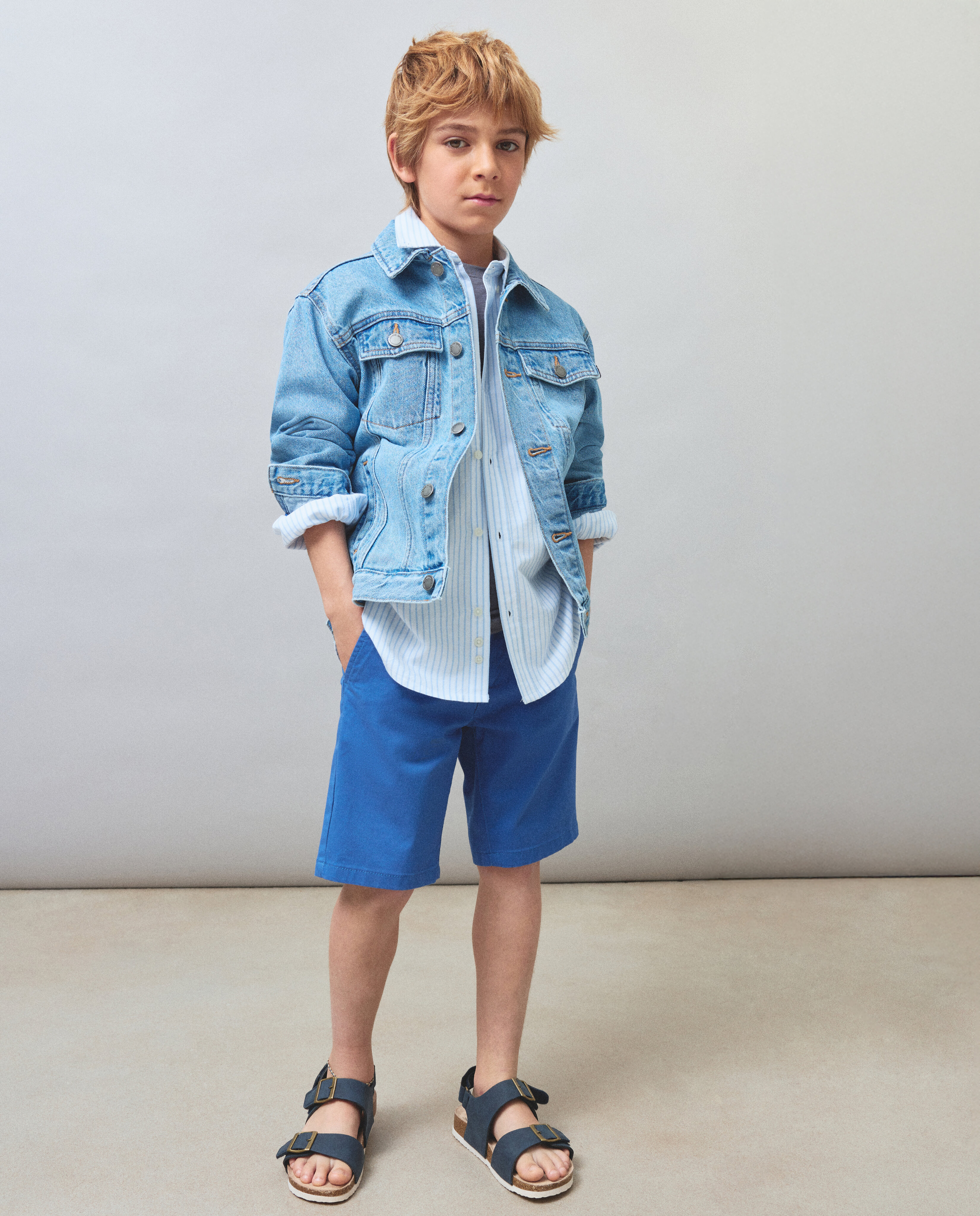 Camisa Oxford às Riscas com Manga Comprida Kids El Corte Inglés Azul-2