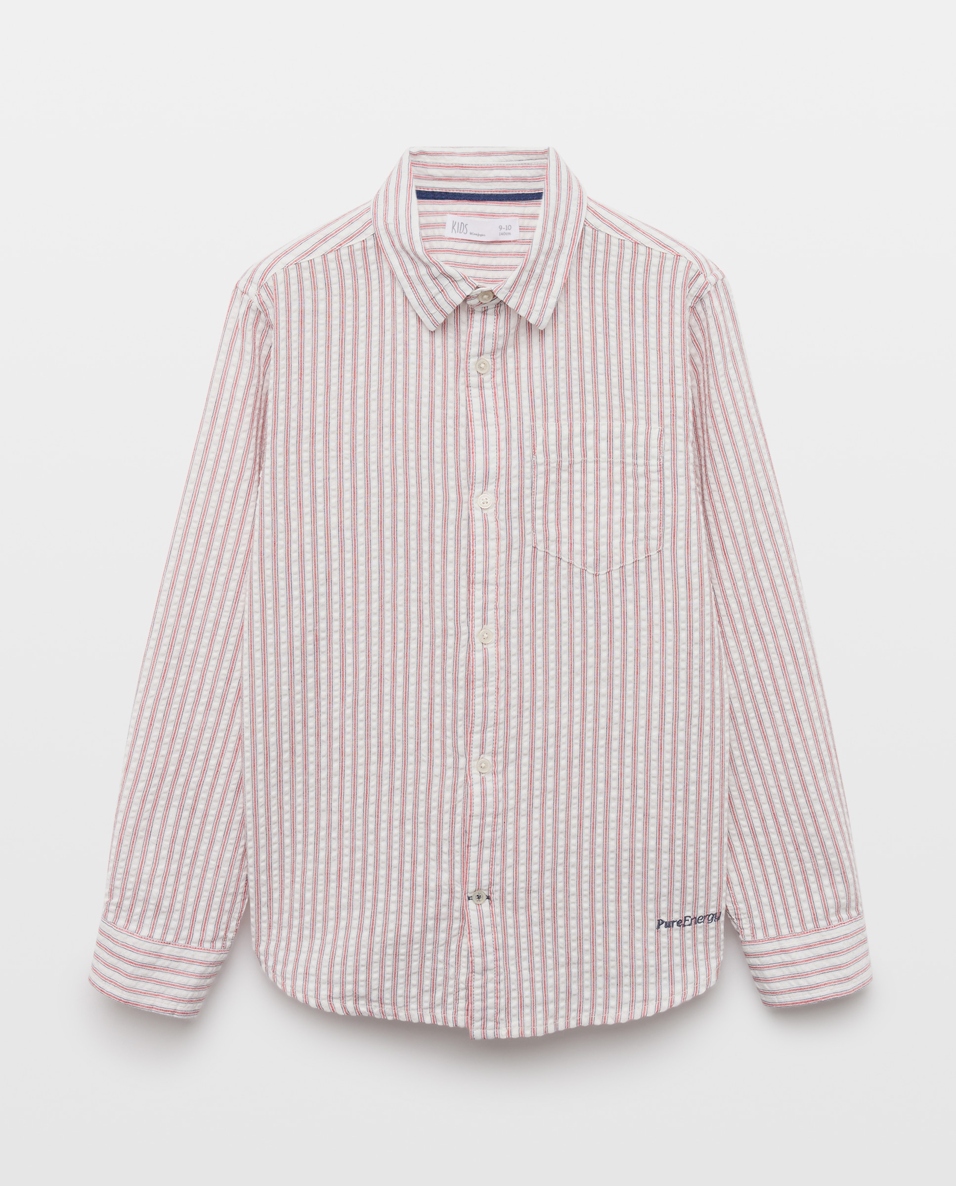 Camisa de Manga Comprida com Risca de Seersucker Vermelho-5