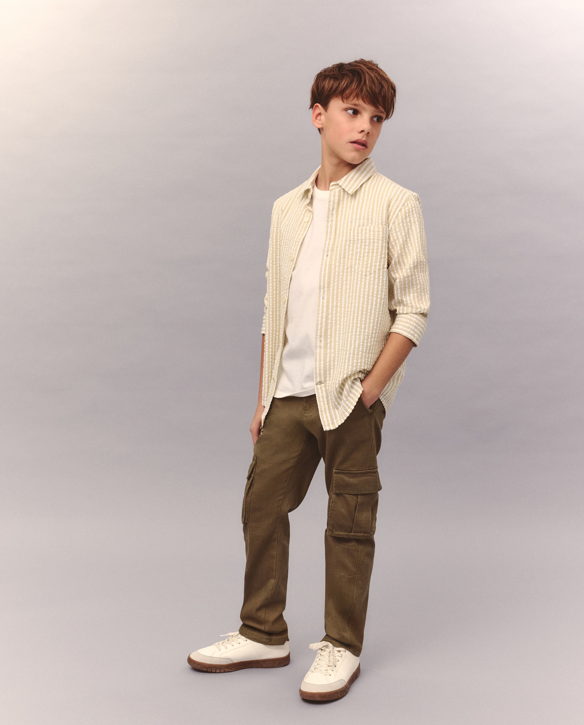 Imagen 0 de Camisa manga larga raya seersucker de niño Verde