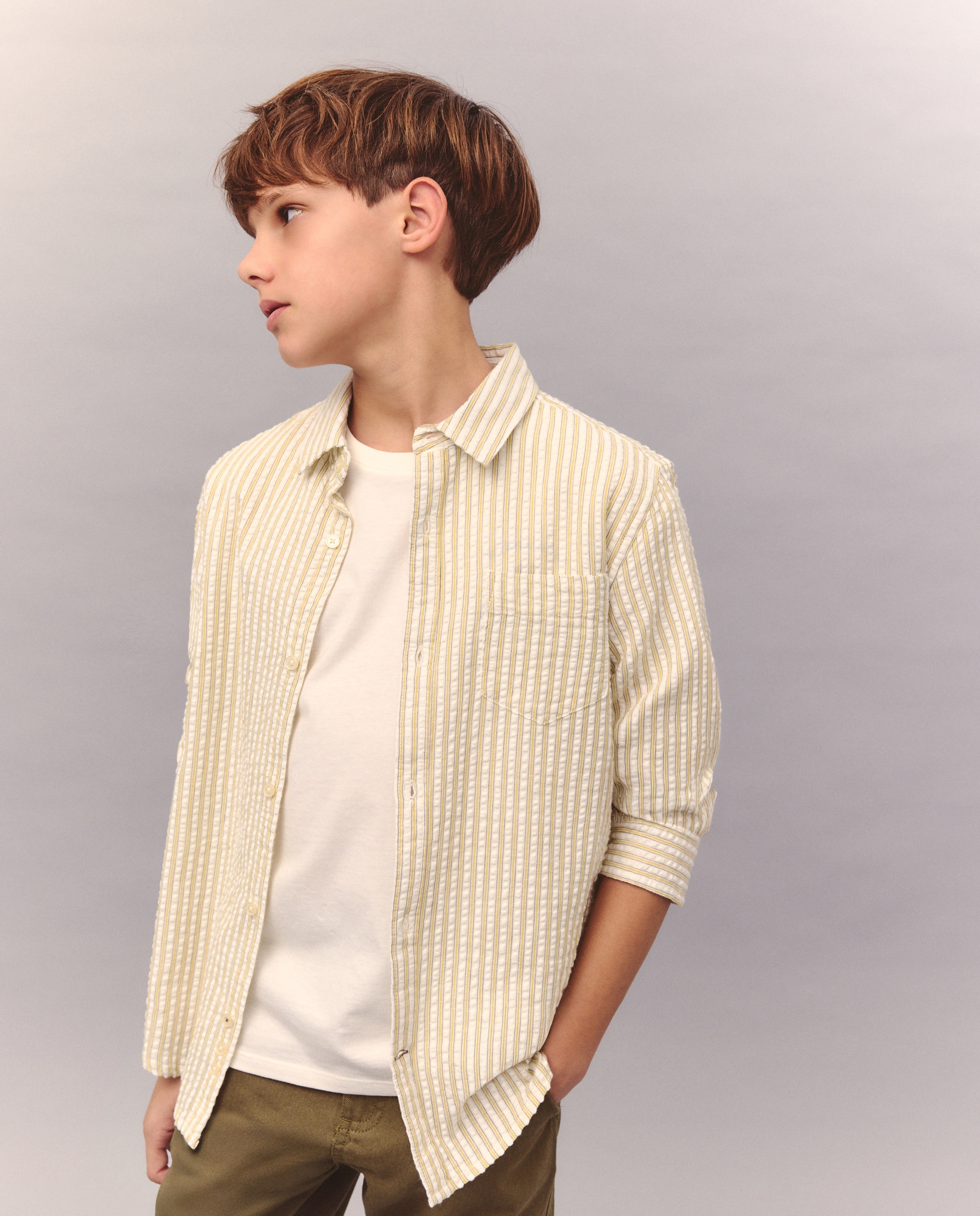 Camisa manga larga raya seersucker de niño - Kids El Corte Inglés - Verde Verde-2
