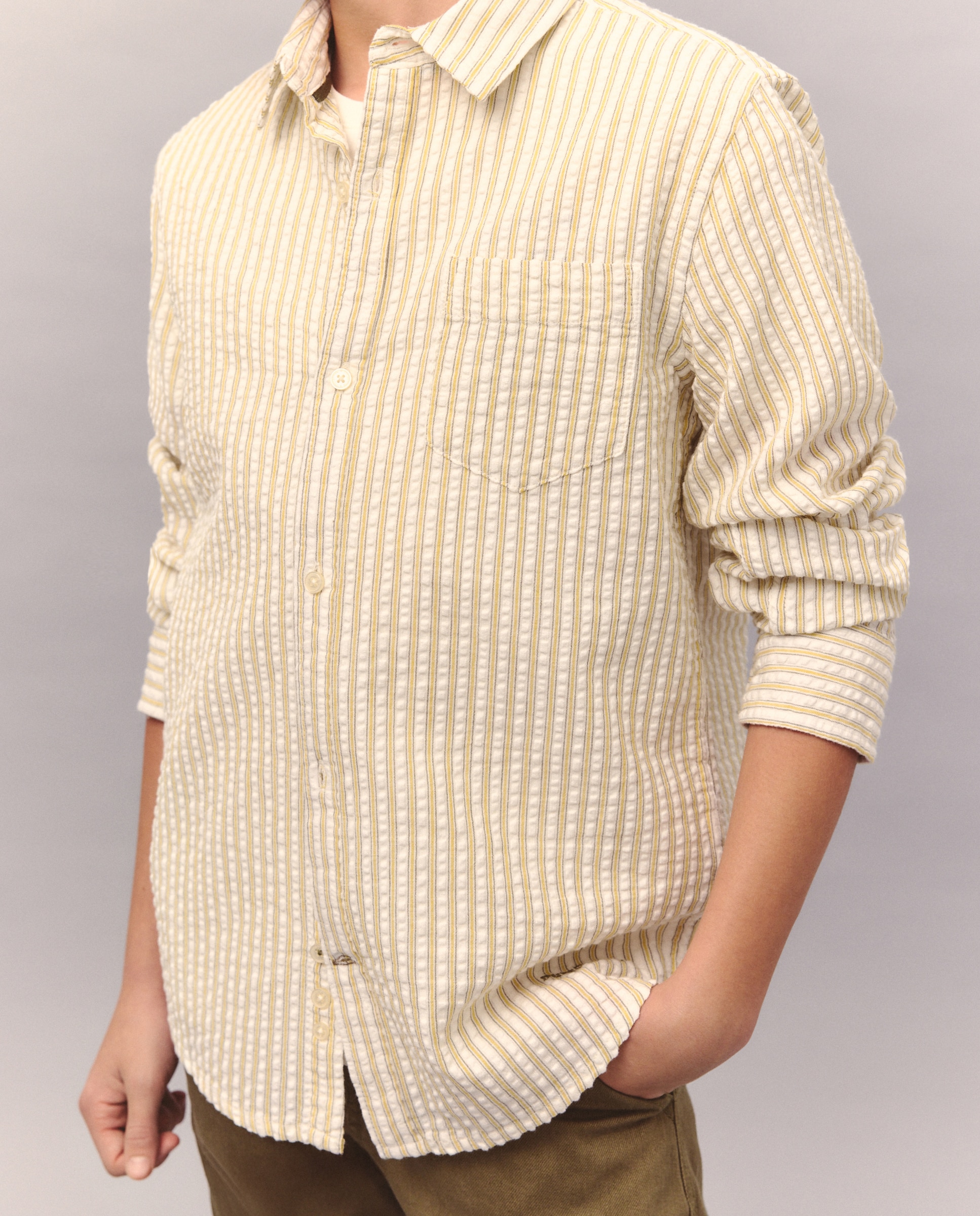Camisa manga larga raya seersucker de niño - Kids El Corte Inglés - Verde Verde-4