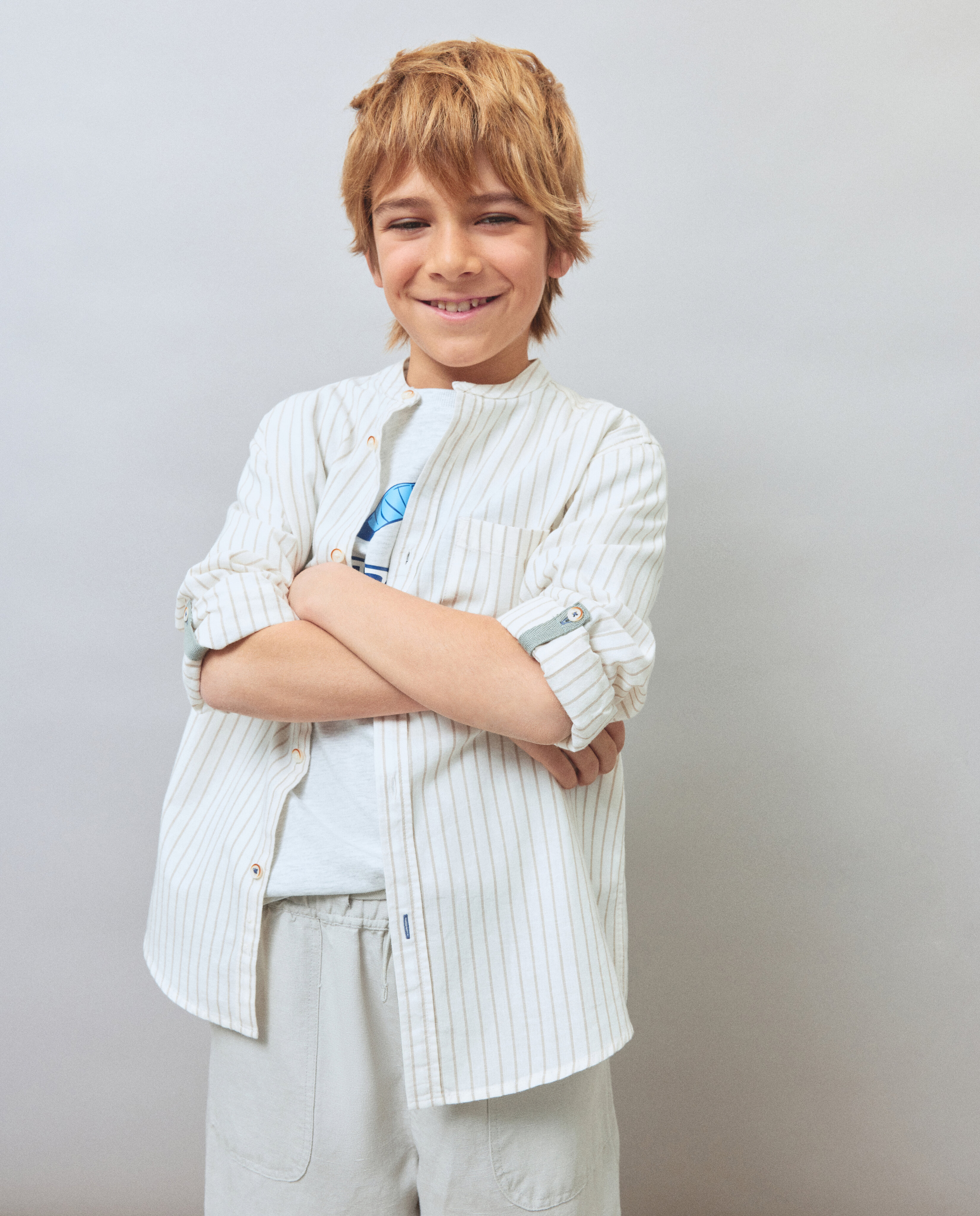 Camisa às Riscas com Gola à Padre Kids El Corte Inglés Castanho-2