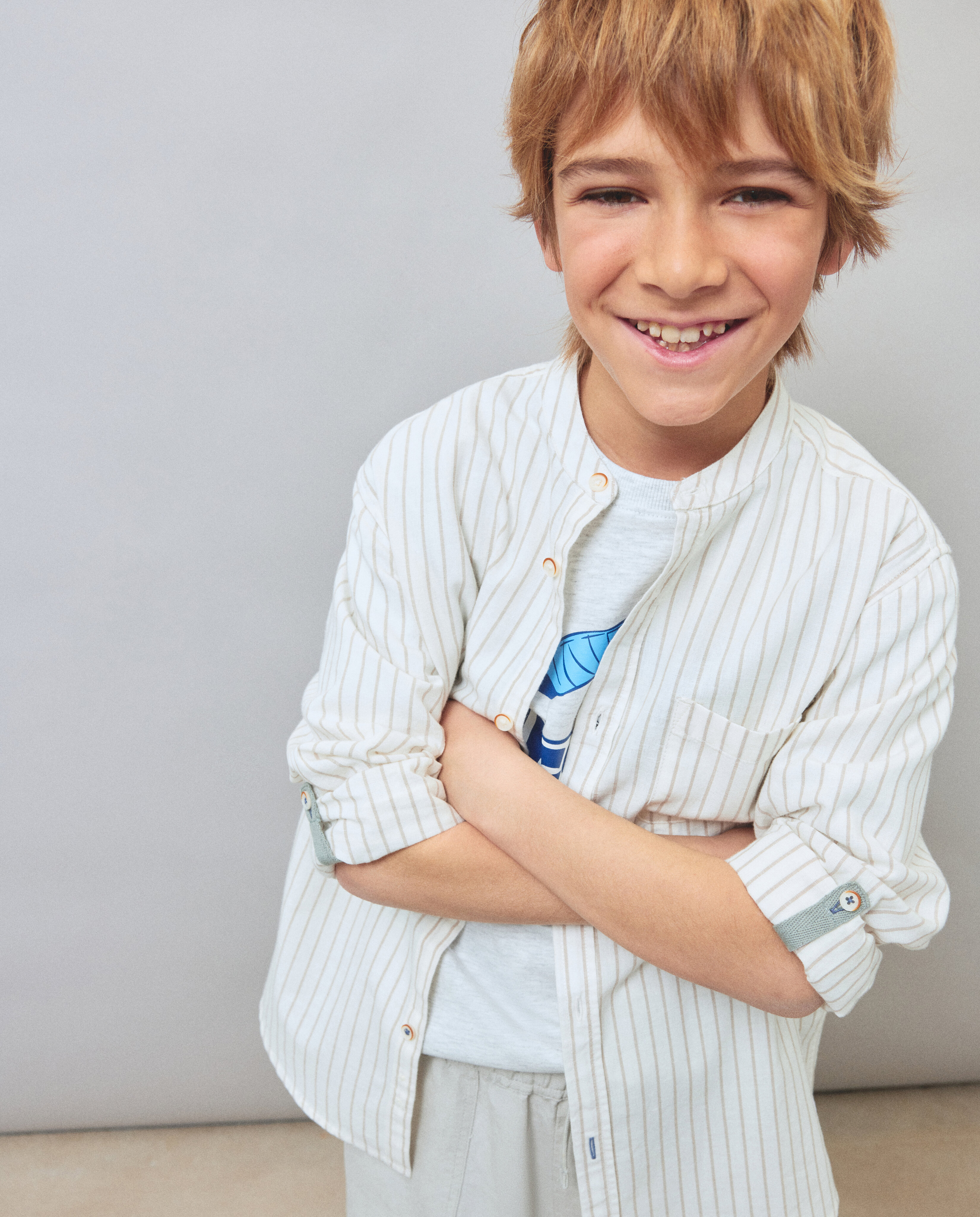 Camisa às Riscas com Gola à Padre Kids El Corte Inglés Castanho-4