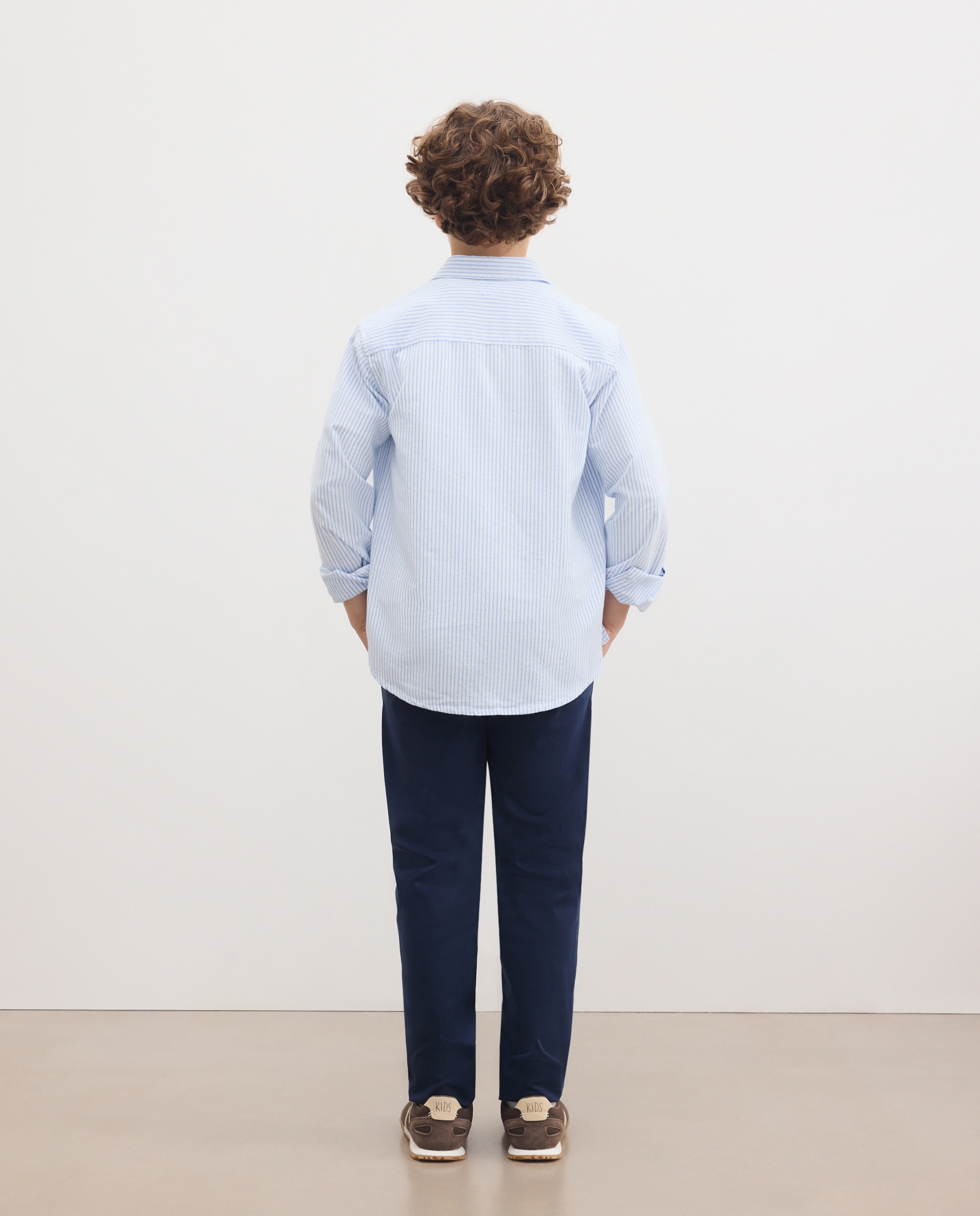 Camisa Oxford de Criança, às Riscas com Manga Comprida Azul-3
