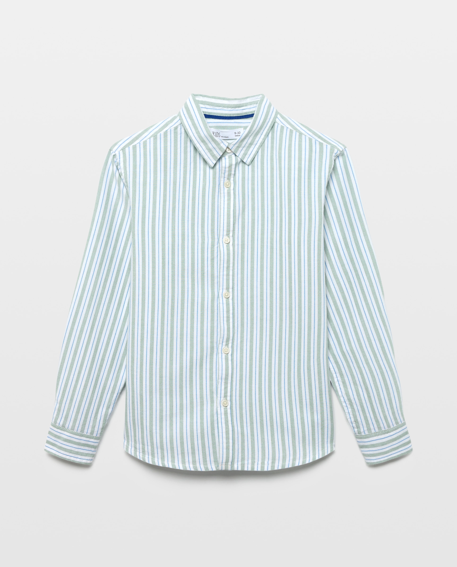 Camisa Oxford de Criança, às Riscas com Manga Comprida Verde-4
