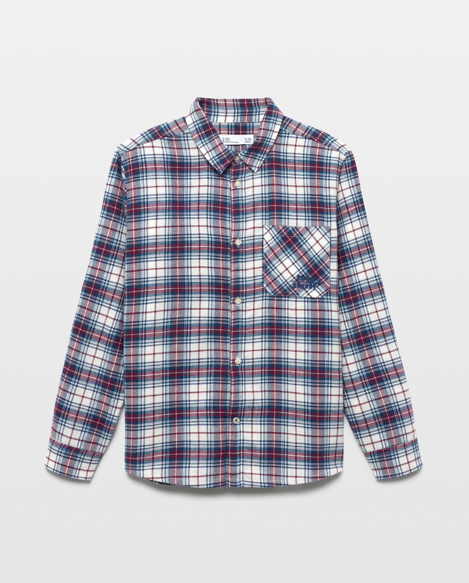 Camisa aos Quadrados de Criança em Flanela e com Manga Comprida Vermelho-4