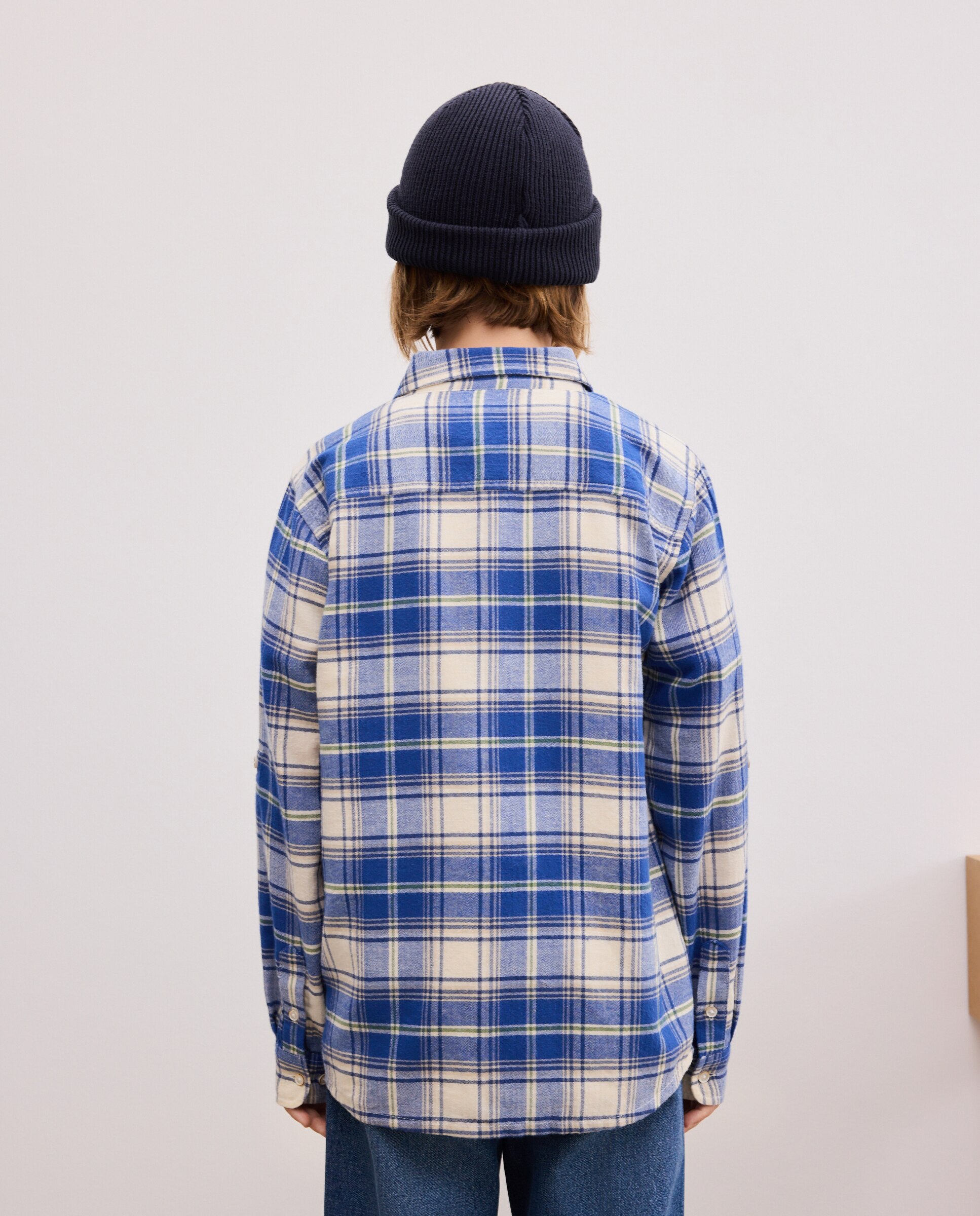 Camisa aos Quadrados de Criança em Flanela e com Manga Comprida Azul-3