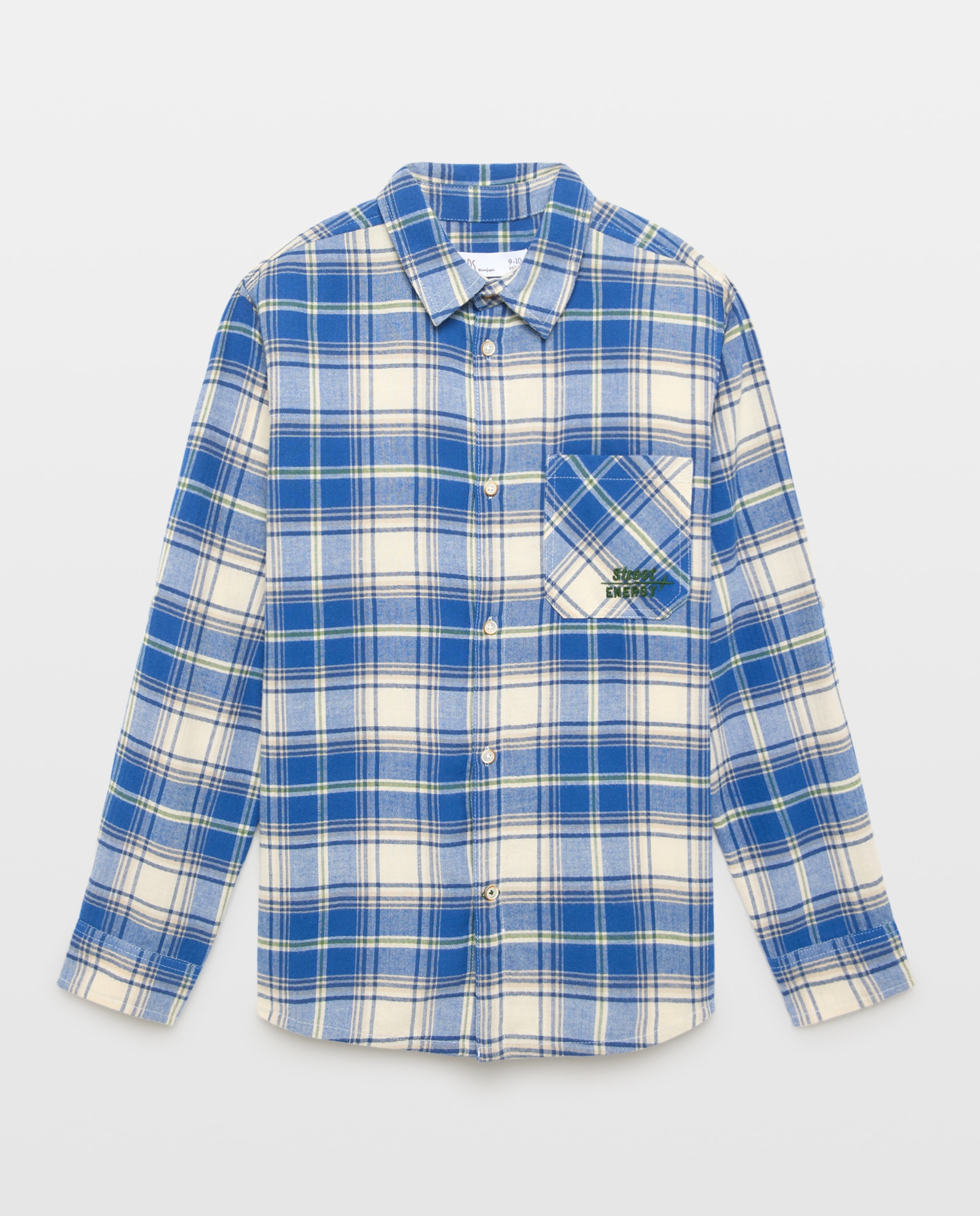 Camisa aos Quadrados de Criança em Flanela e com Manga Comprida Azul-4