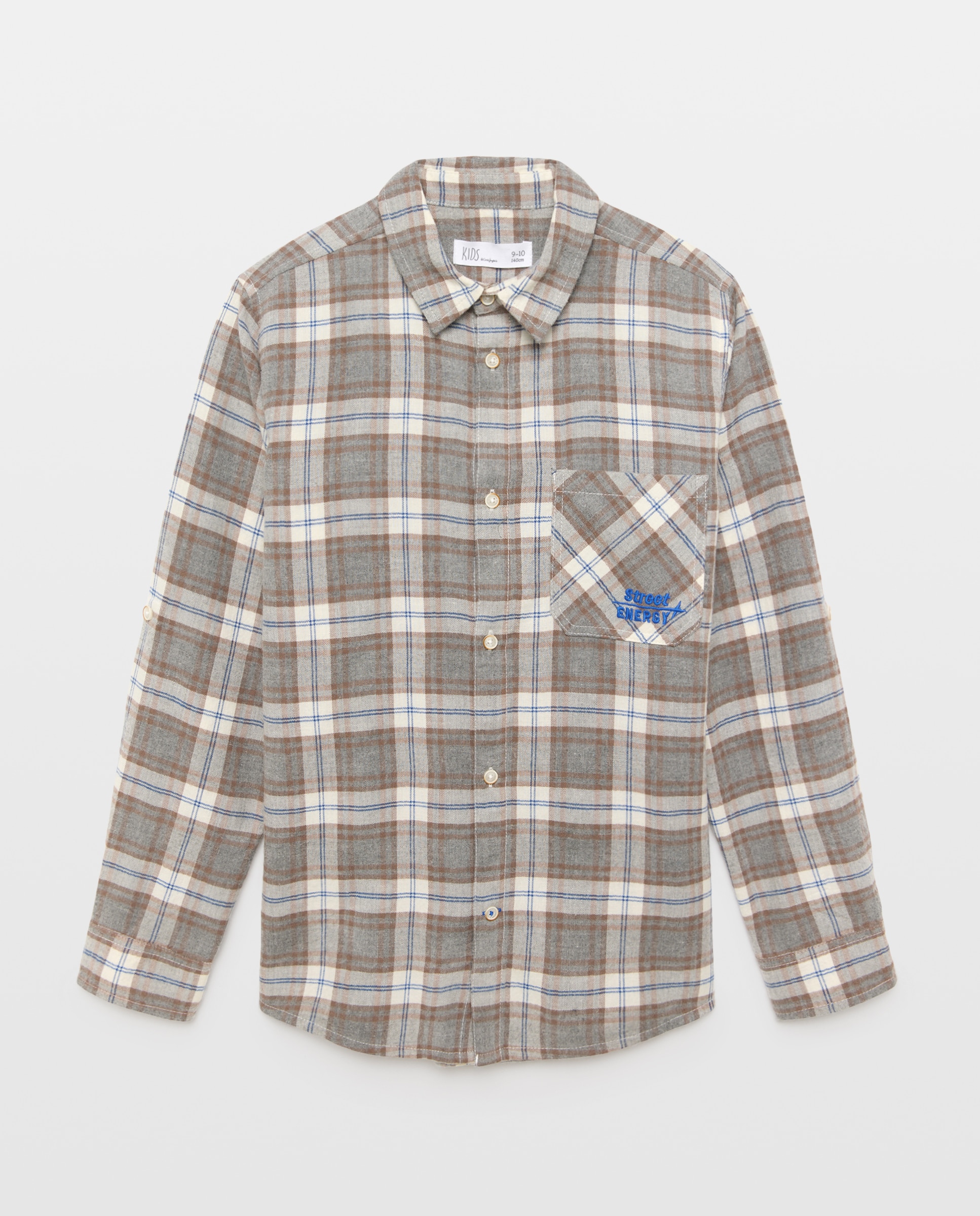 Camisa aos Quadrados de Criança em Flanela e com Manga Comprida Castanho-4