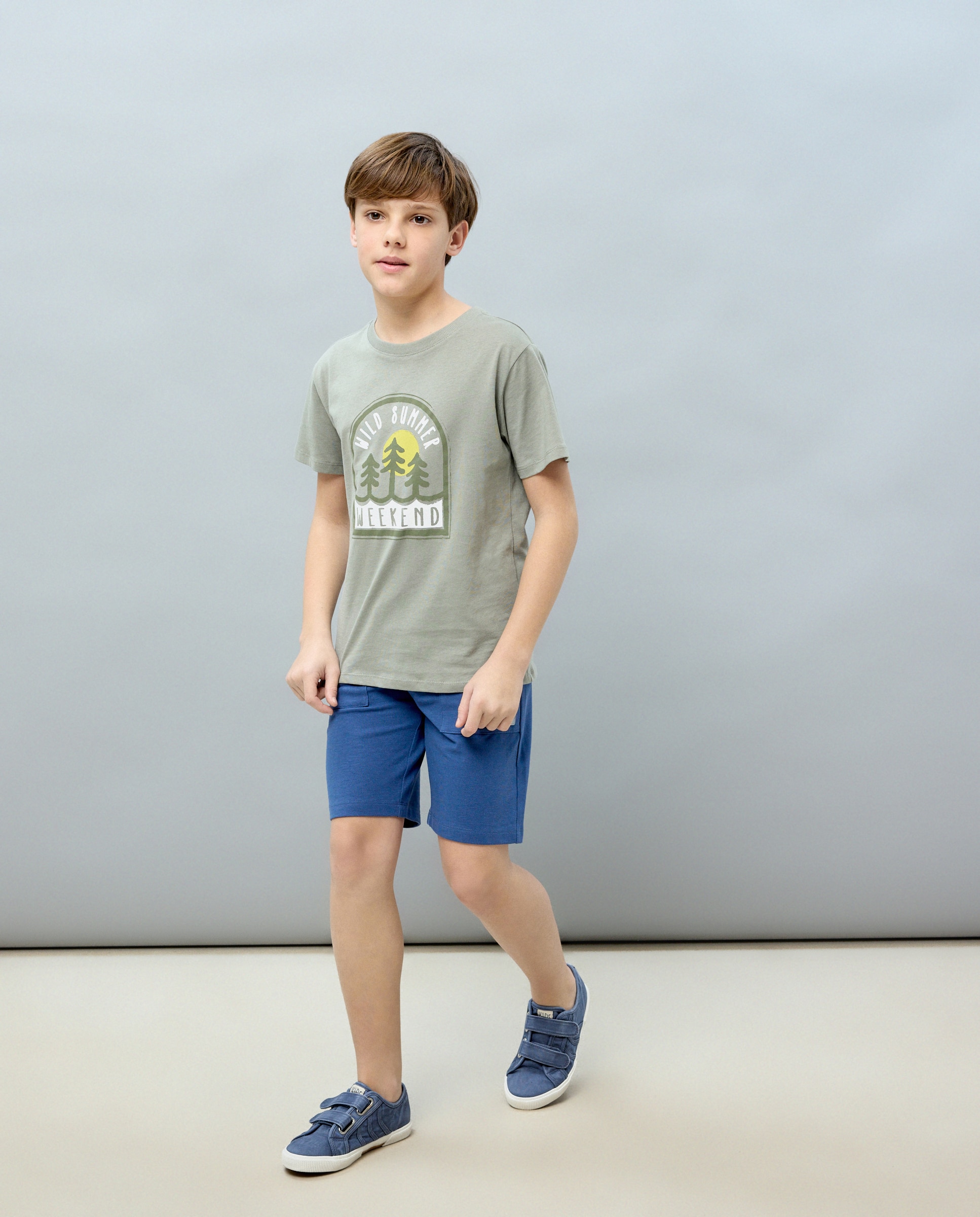 T-shirt de Manga Curta com Desenho de Will Summer Verde-2