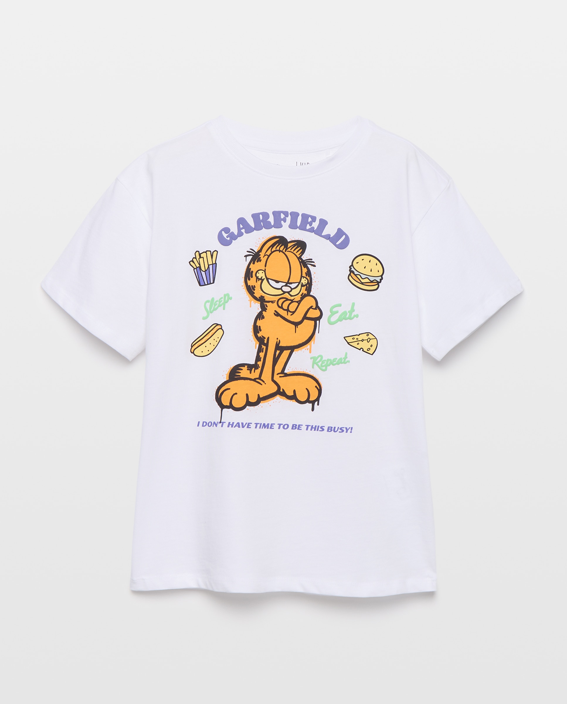 T-shirt de Manga Curta com Estampado Garfield Branco-4