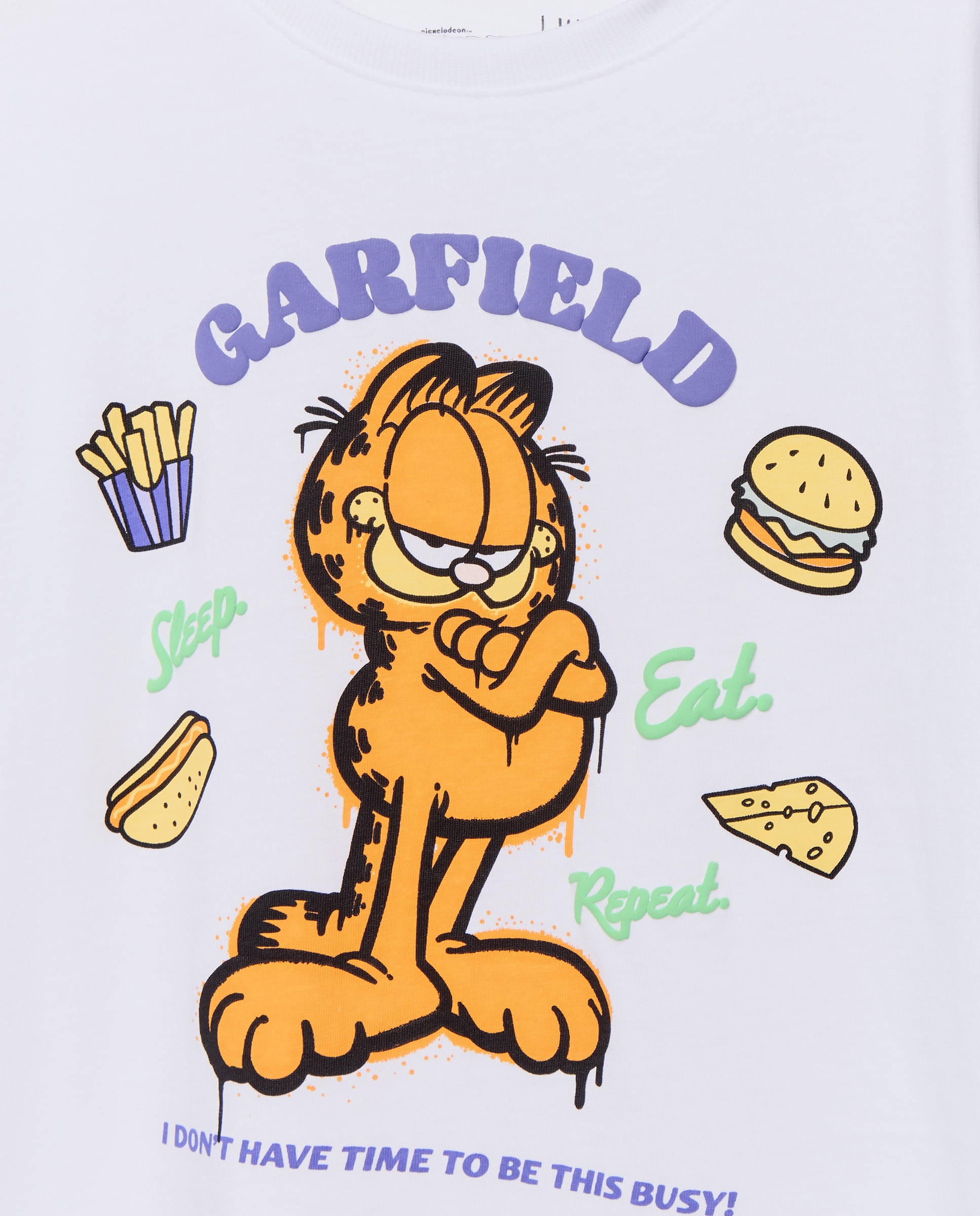 T-shirt de Manga Curta com Estampado Garfield Branco-5