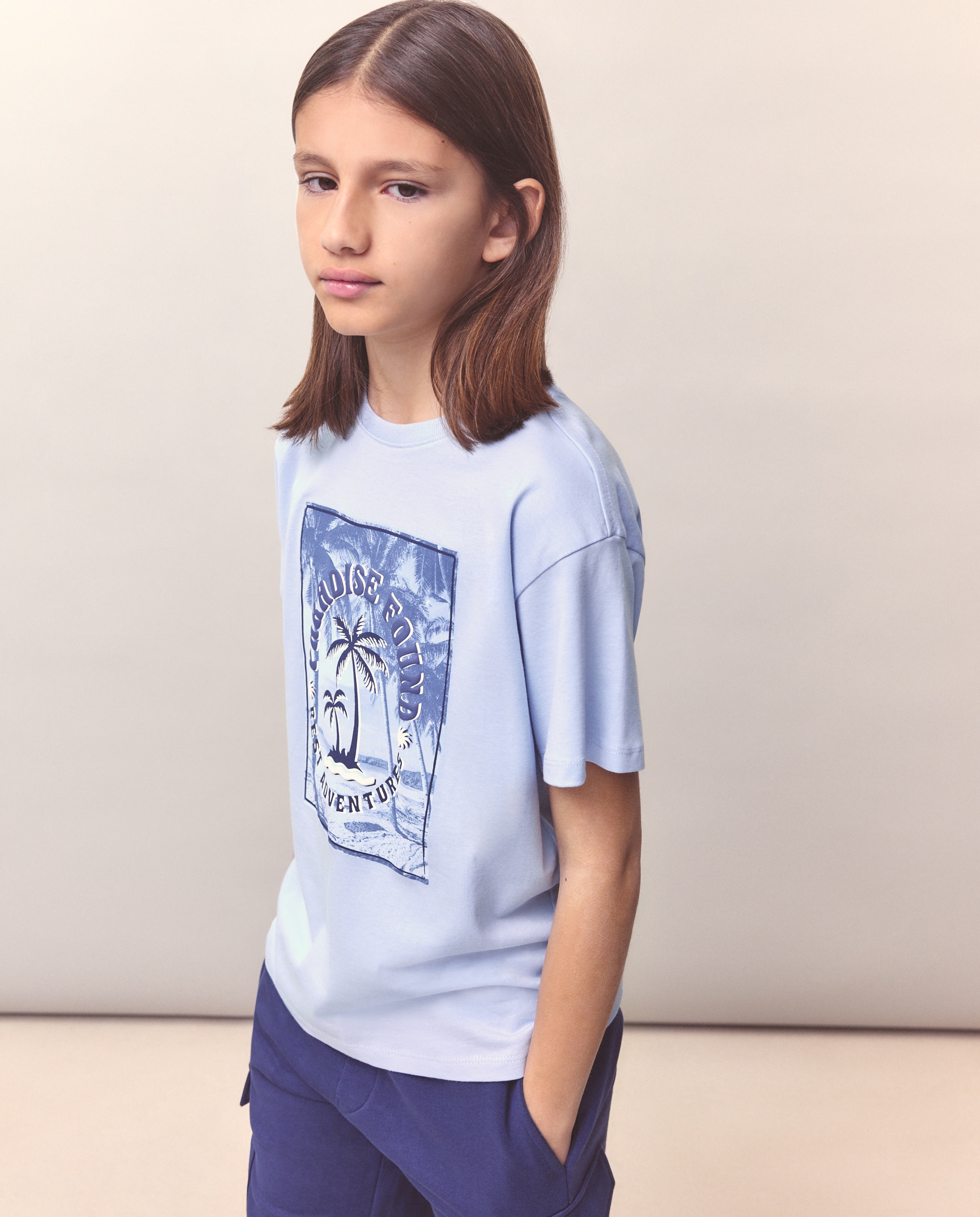 T-shirt de Manga Curta com Estampado Fotográfico Kids El Corte Inglés Azul-1