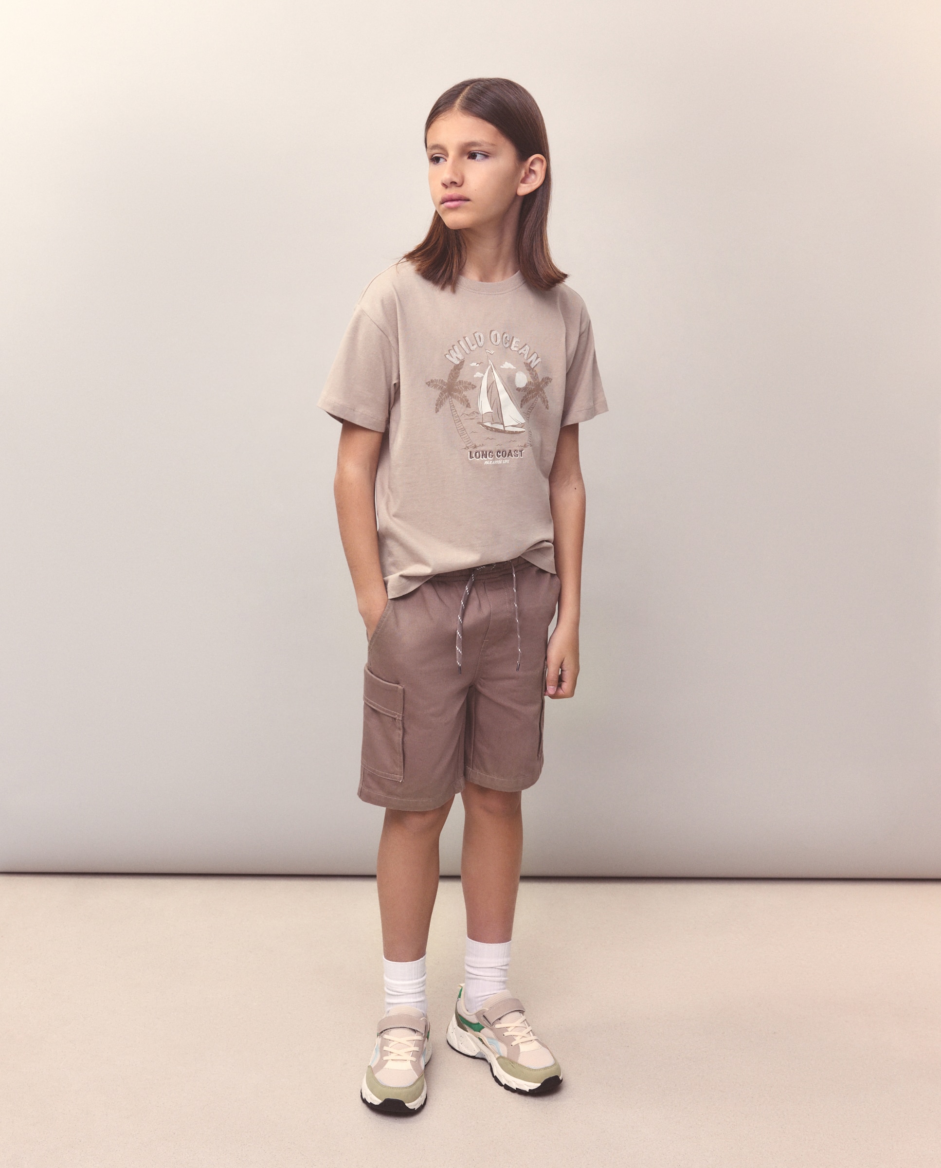 T-shirt de Manga Curta com Bordado Sobre Estampado Kids El Corte Inglés Castanho-2