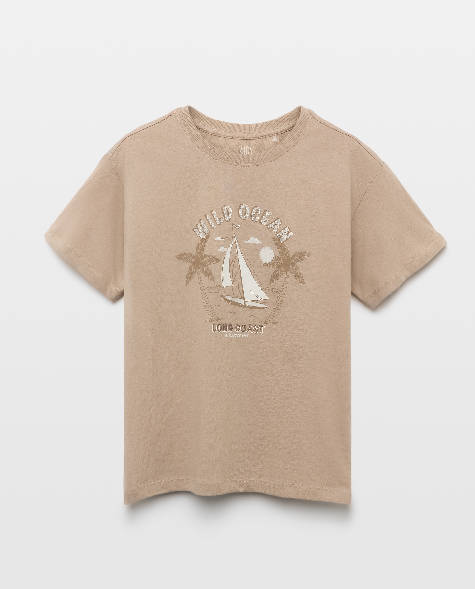 T-shirt de Manga Curta com Bordado Sobre Estampado Kids El Corte Inglés Castanho-4