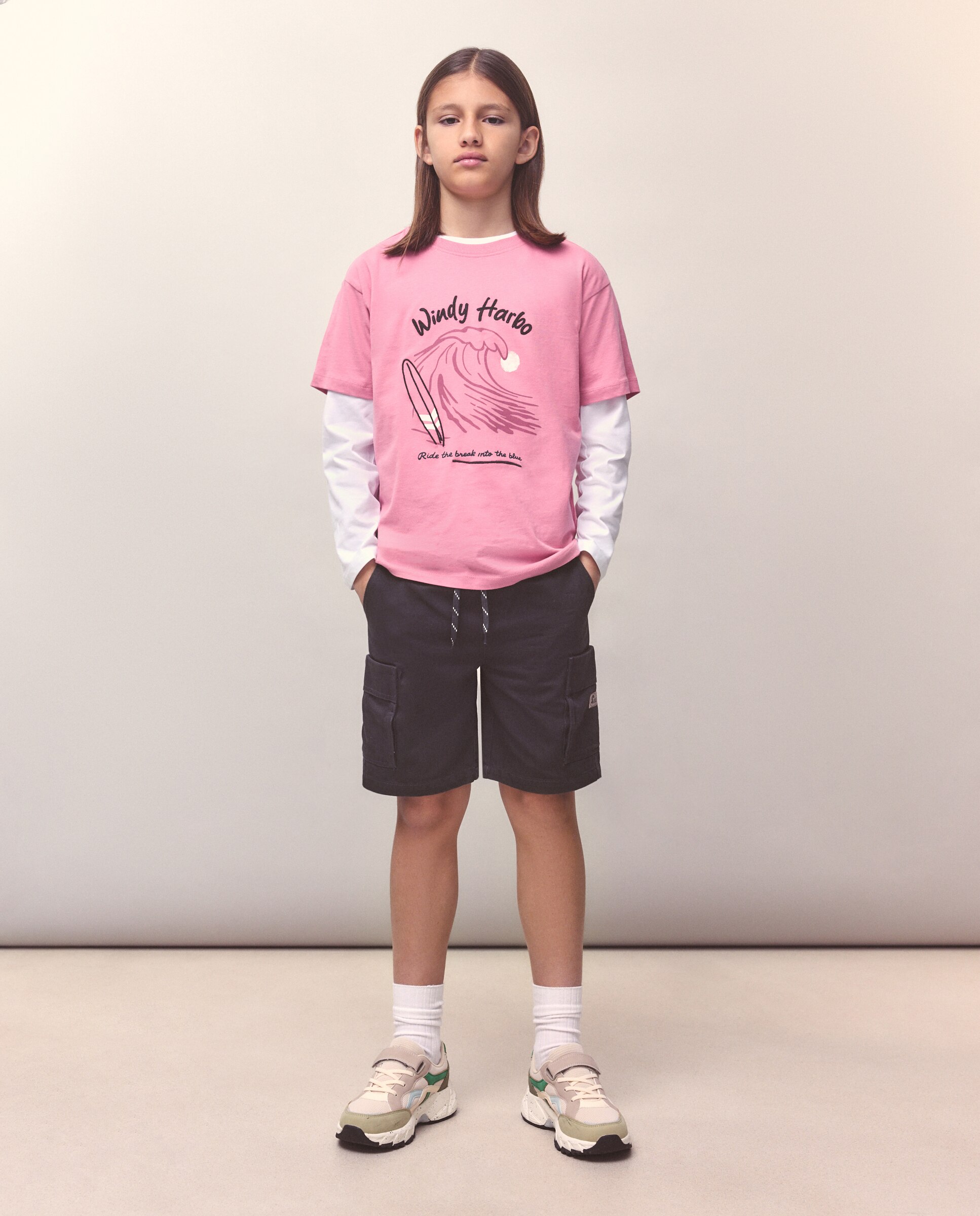 Camiseta manga corta bordado sobre print de niño - Kids El Corte Inglés - Rosa Rosa-2