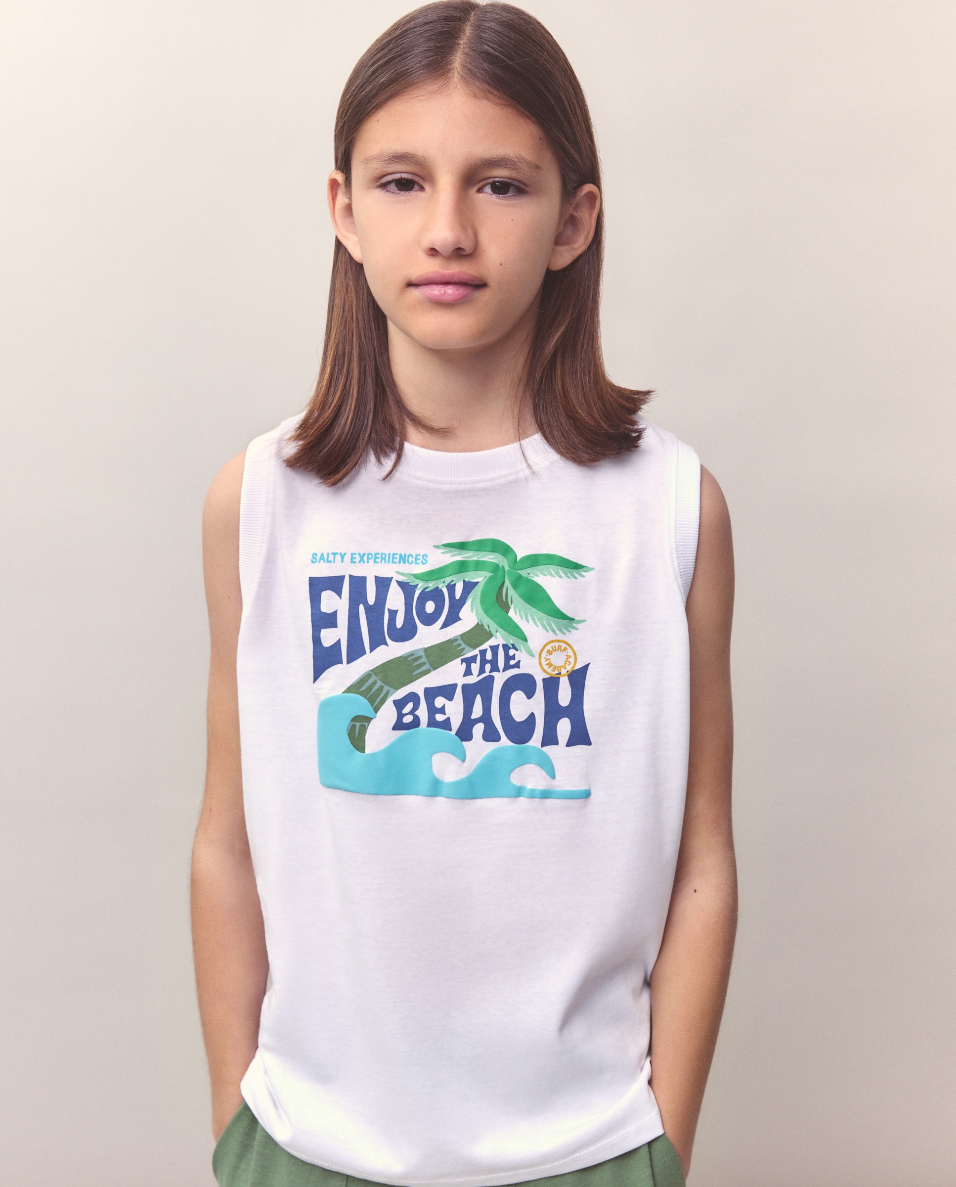 T-shirt sem Mangas com Estampado Desportivo Kids El Corte Inglés Branco-1