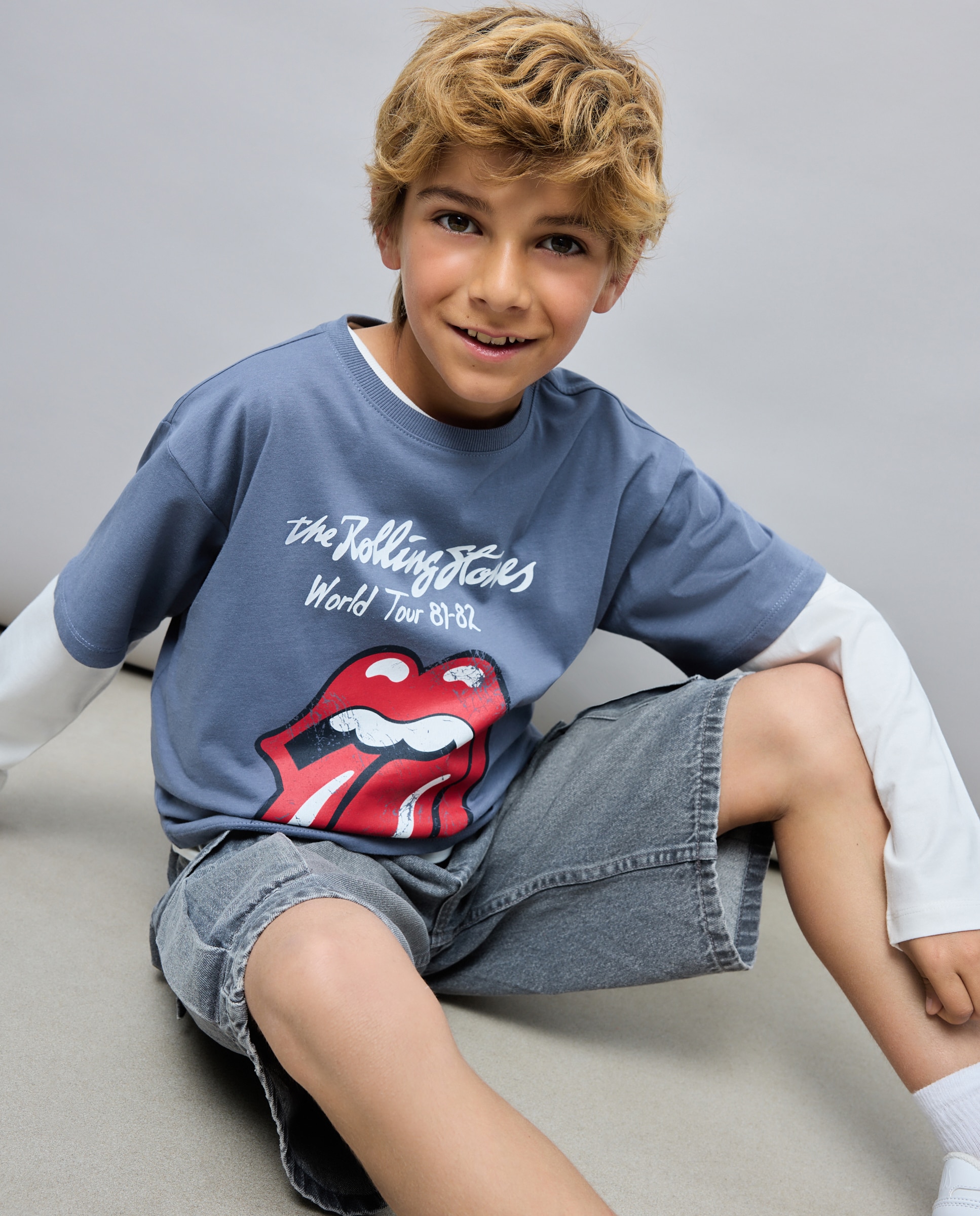 Imagen 0 de Camiseta de niño manga corta estampado ROLLING STONES Azul