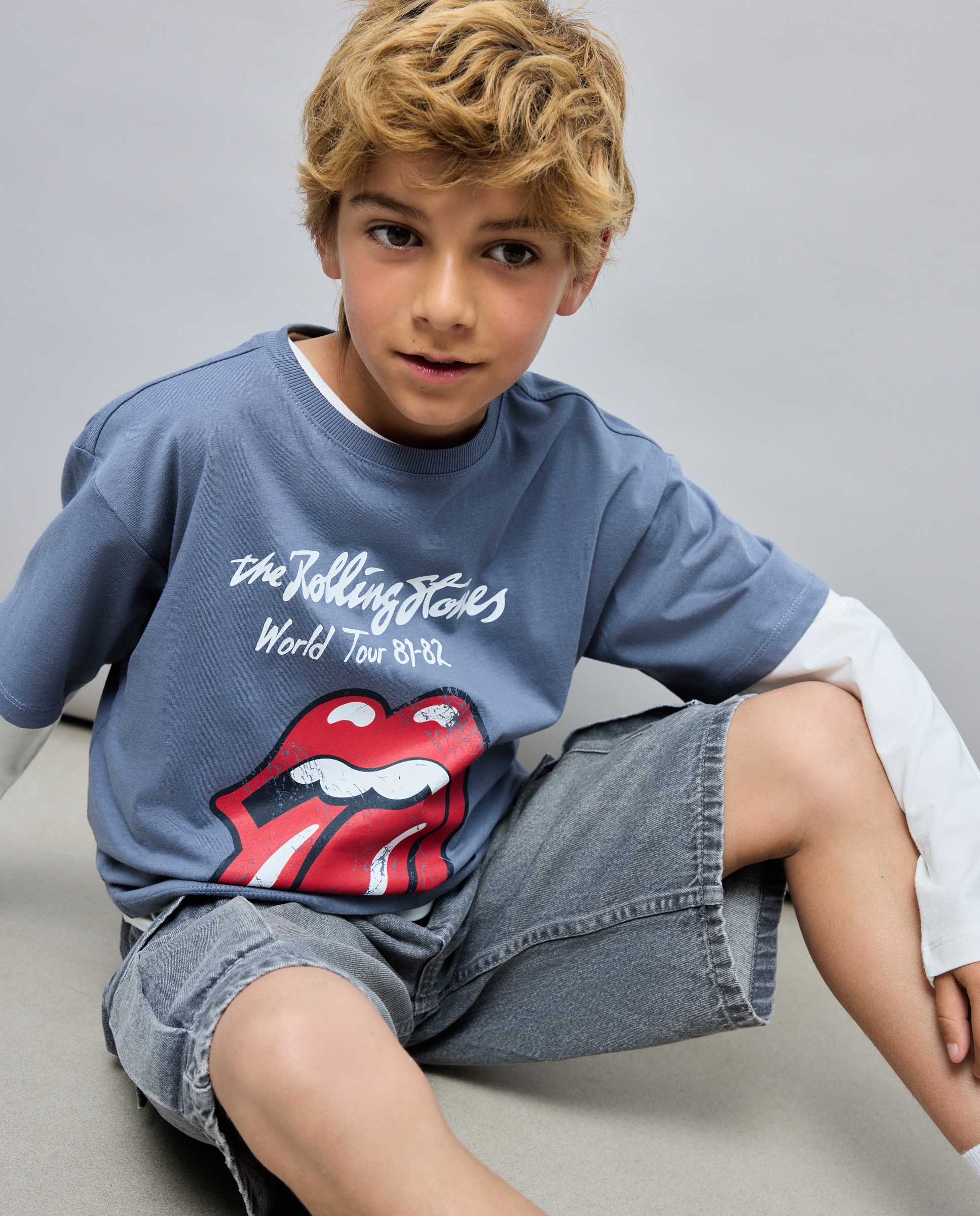 T-shirt de Manga Curta com Estampado Rolling Stones Azul-2