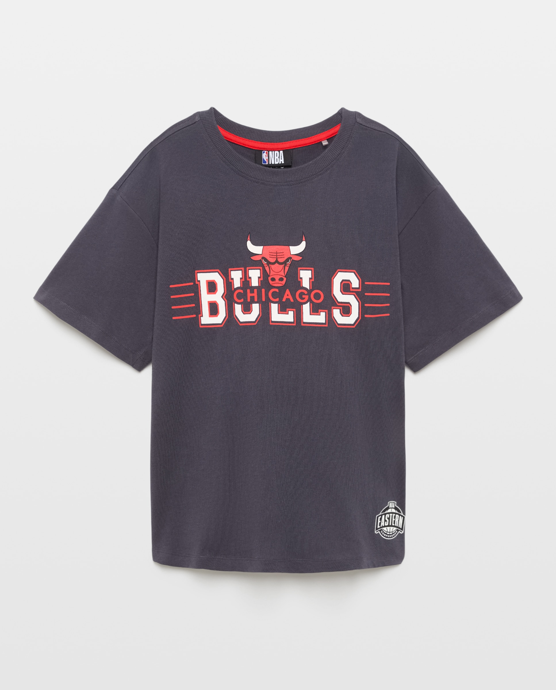 T-shirt de Decote Redondo com Manga Curta e Fantasia NBA Cinzento-4