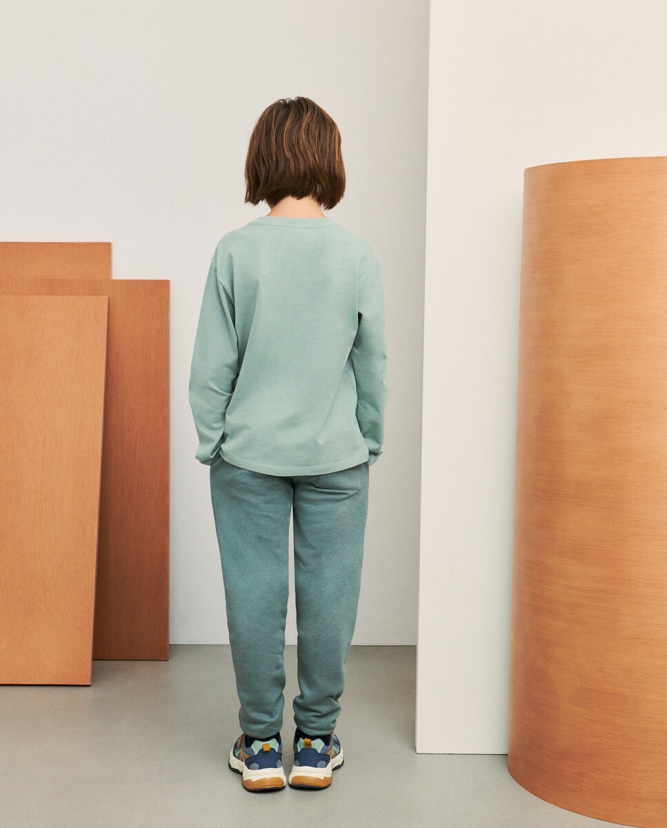 Camisola de Manga Comprida com Estampado Básico Verde-3