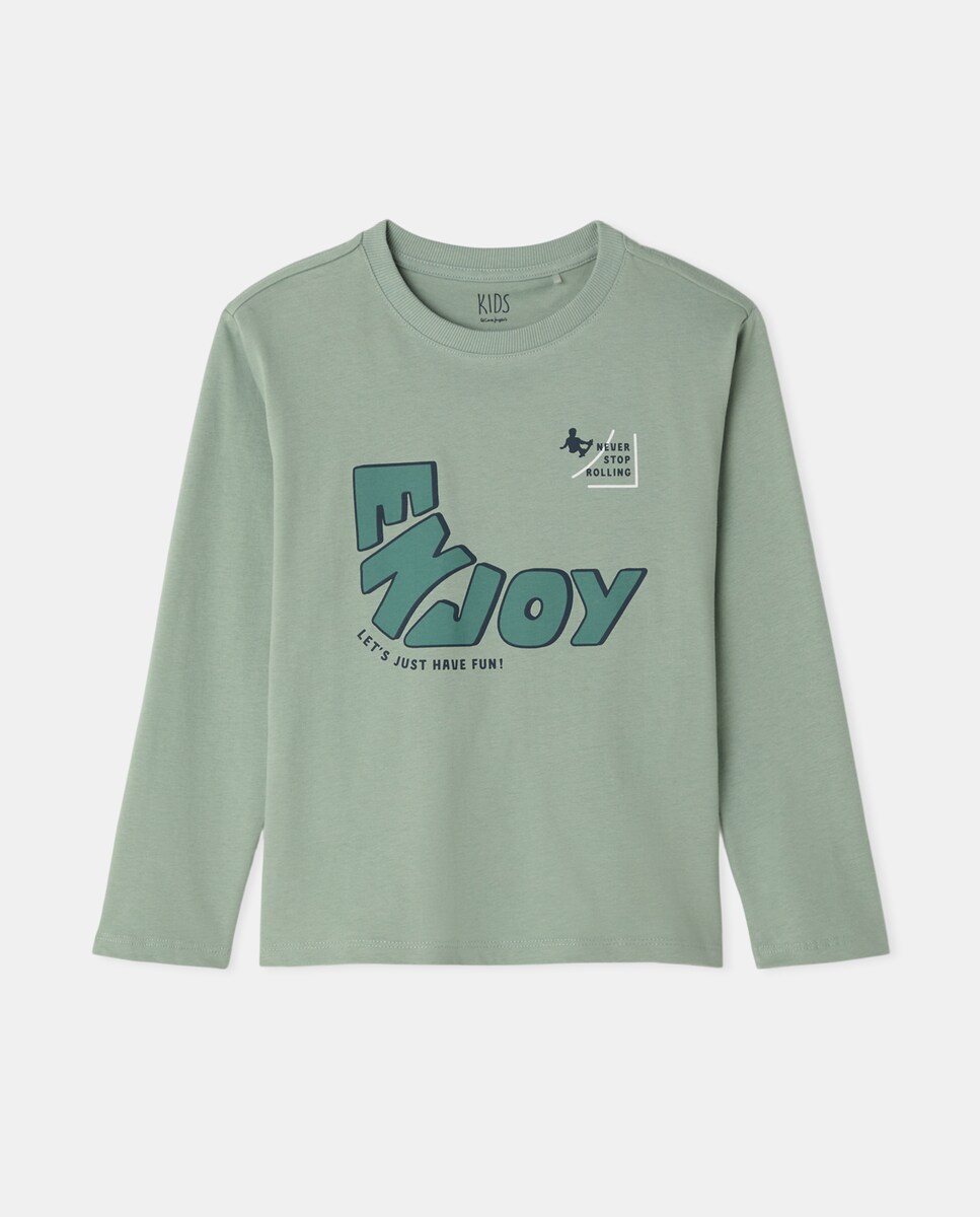 Camisola de Manga Comprida com Estampado Básico Verde-4