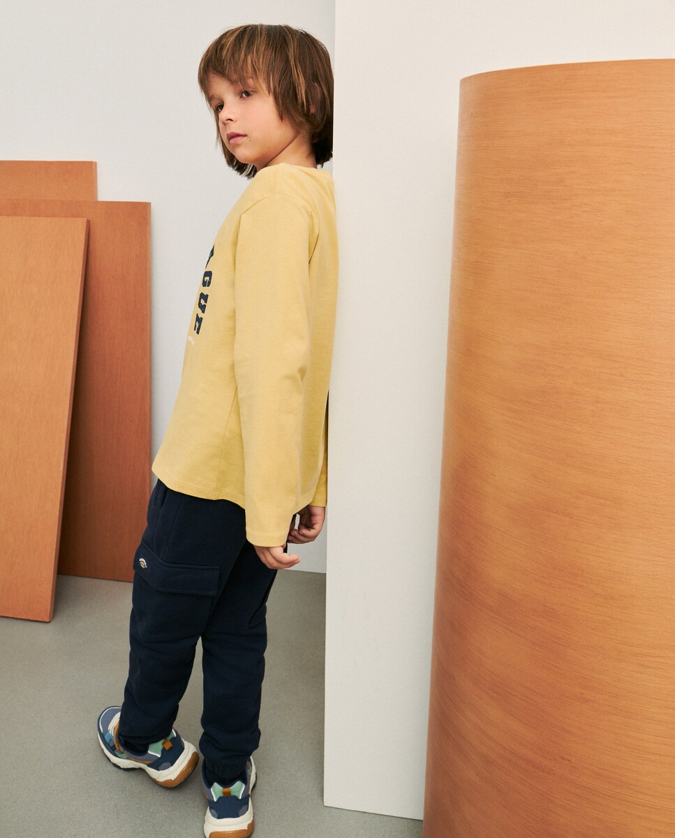 Camisola de Manga Comprida com Estampado Básico Amarelo-3