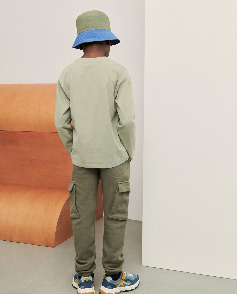 Camisola de Manga Comprida com Estampado Básico Verde-3