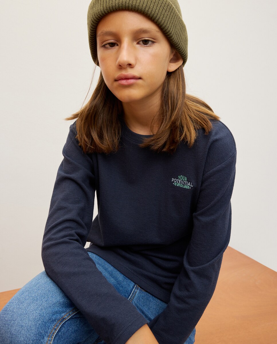 Camisola de Malha Recortada com Manga Comprida 400 Azul-2