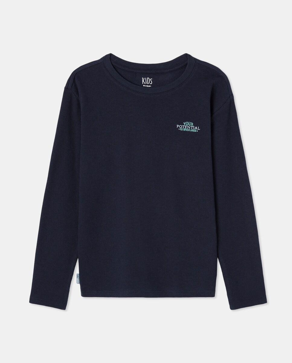 Camisola de Malha Recortada com Manga Comprida 400 Azul-4