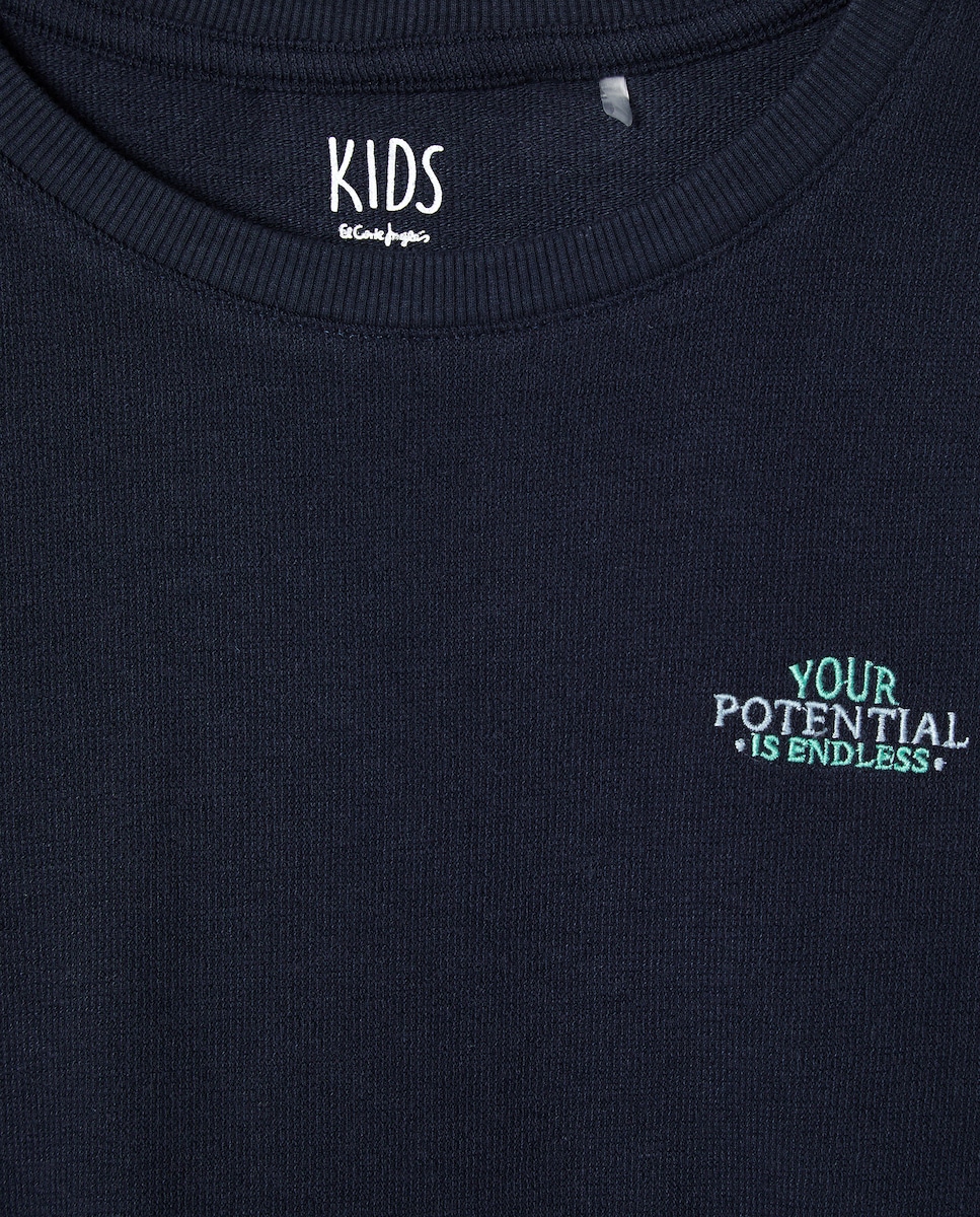 Camisola de Malha Recortada com Manga Comprida 400 Azul-5