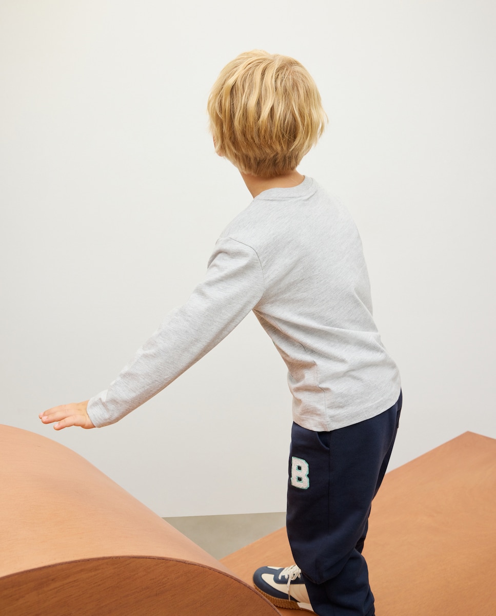 Camisola de Manga Comprida com Estampado Básico Preto-3