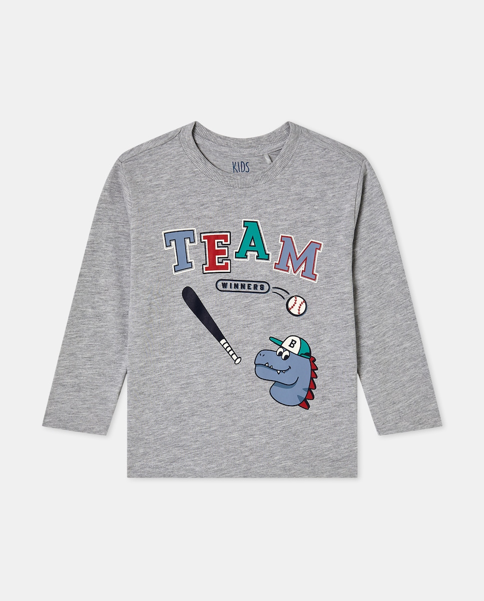 Camisola de Manga Comprida com Estampado Básico Preto-4