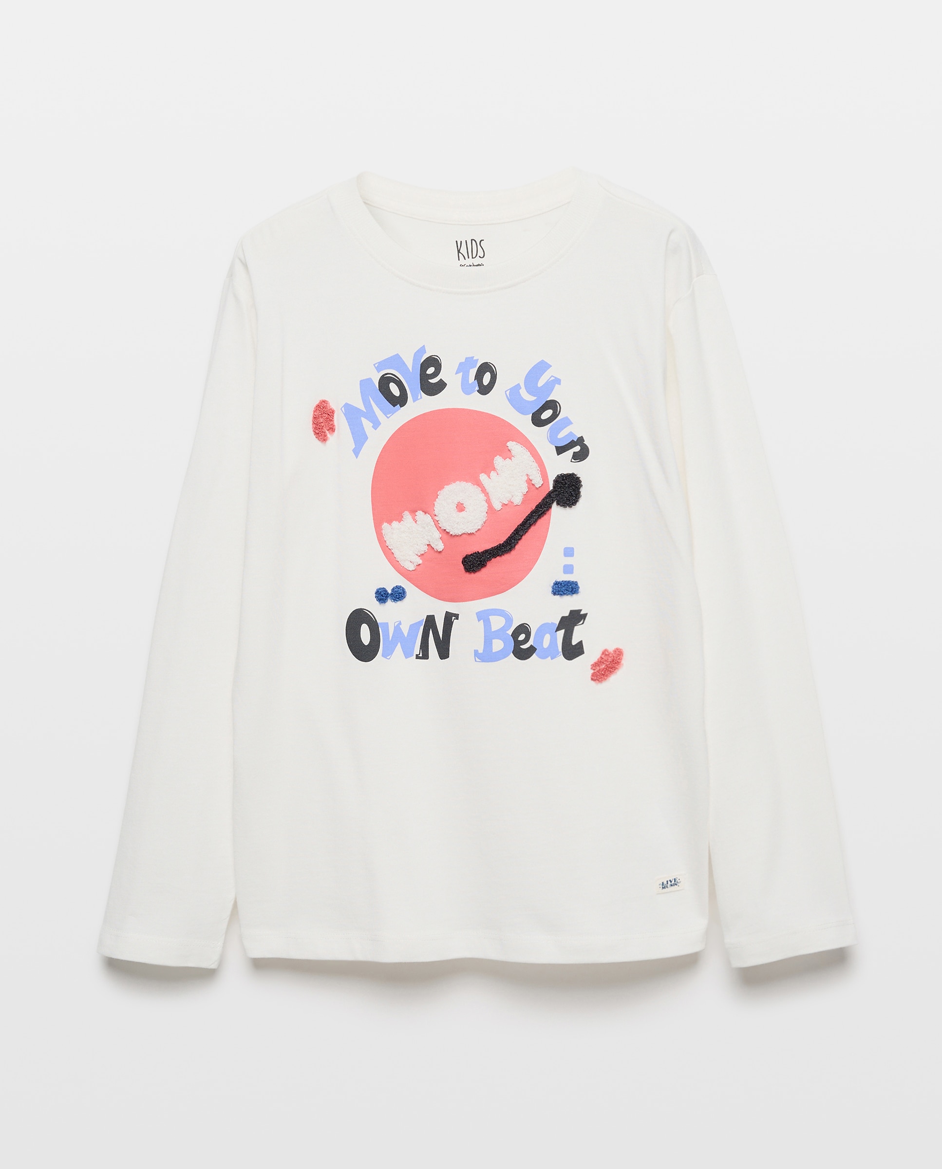 Camisola de Manga Comprida com Ilustração de Música à Frente Branco-4