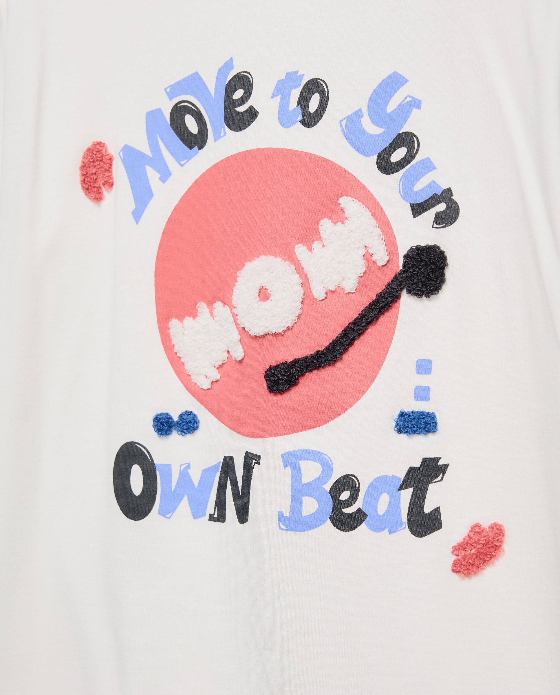 Camisola de Manga Comprida com Ilustração de Música à Frente Branco-5