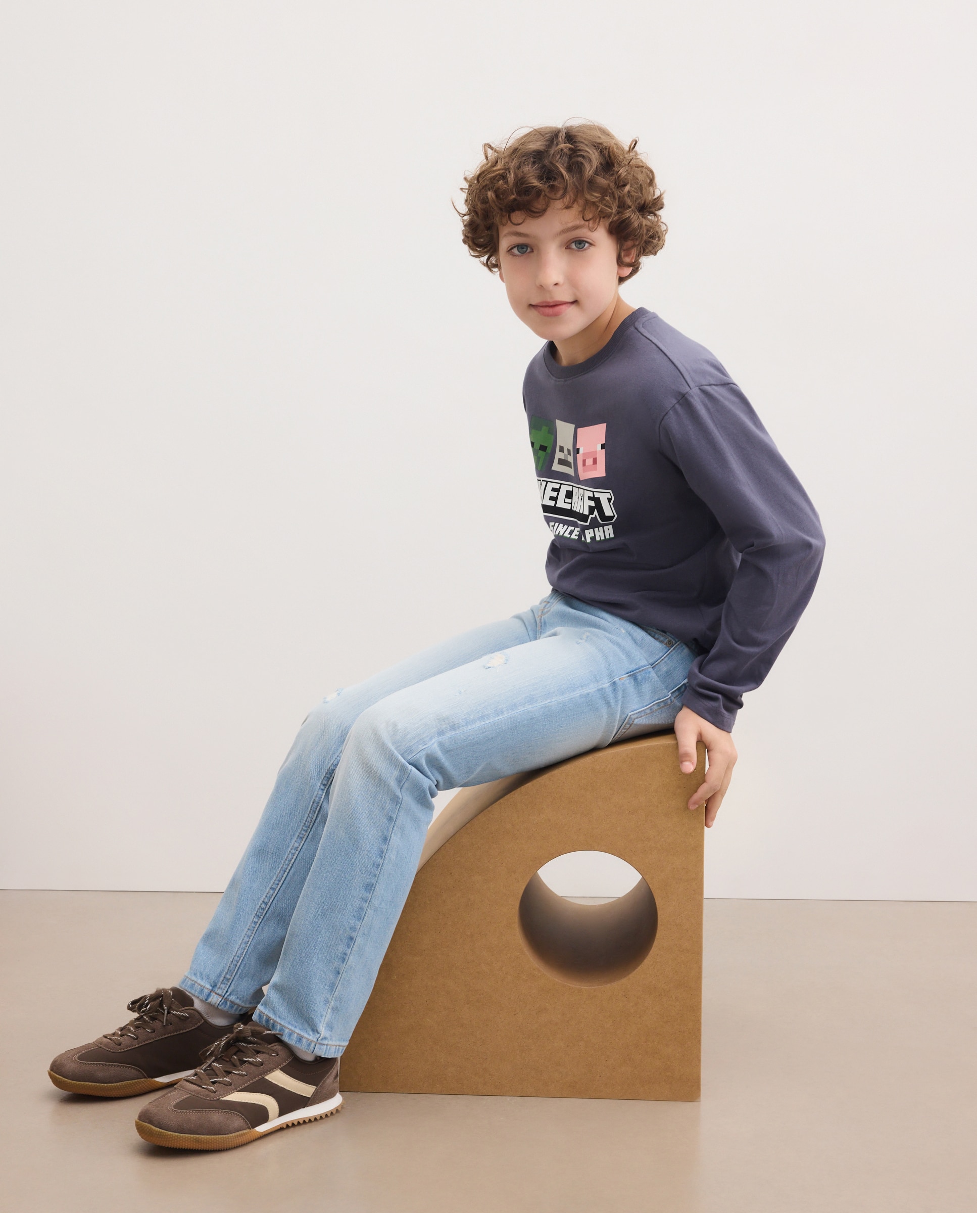 Camiseta de niño manga larga estampado fantasía MINECRAFT - Kids El Corte Inglés - Gris Gris-1