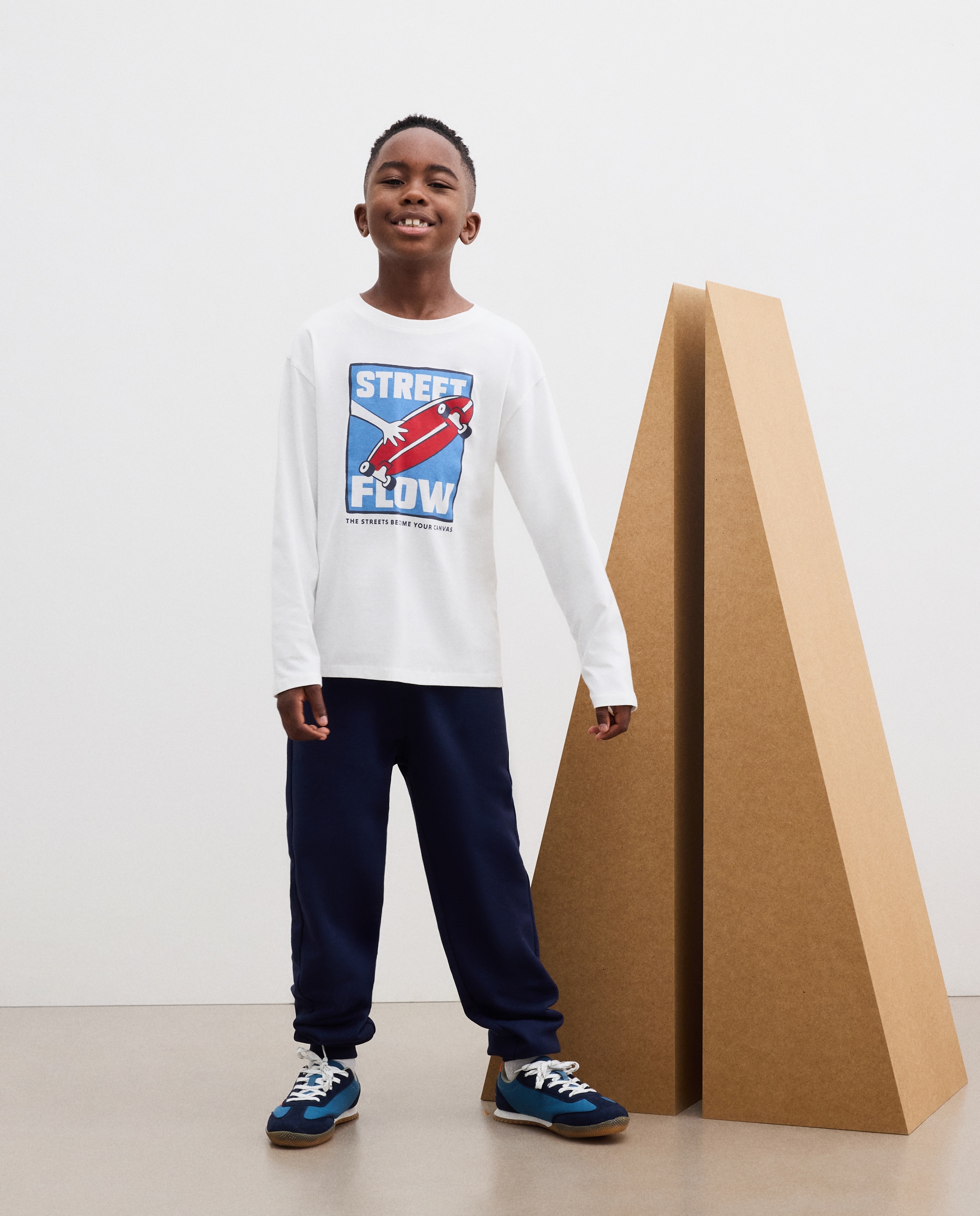 Camisola Básica Estampada com Manga Comprida Branco-2