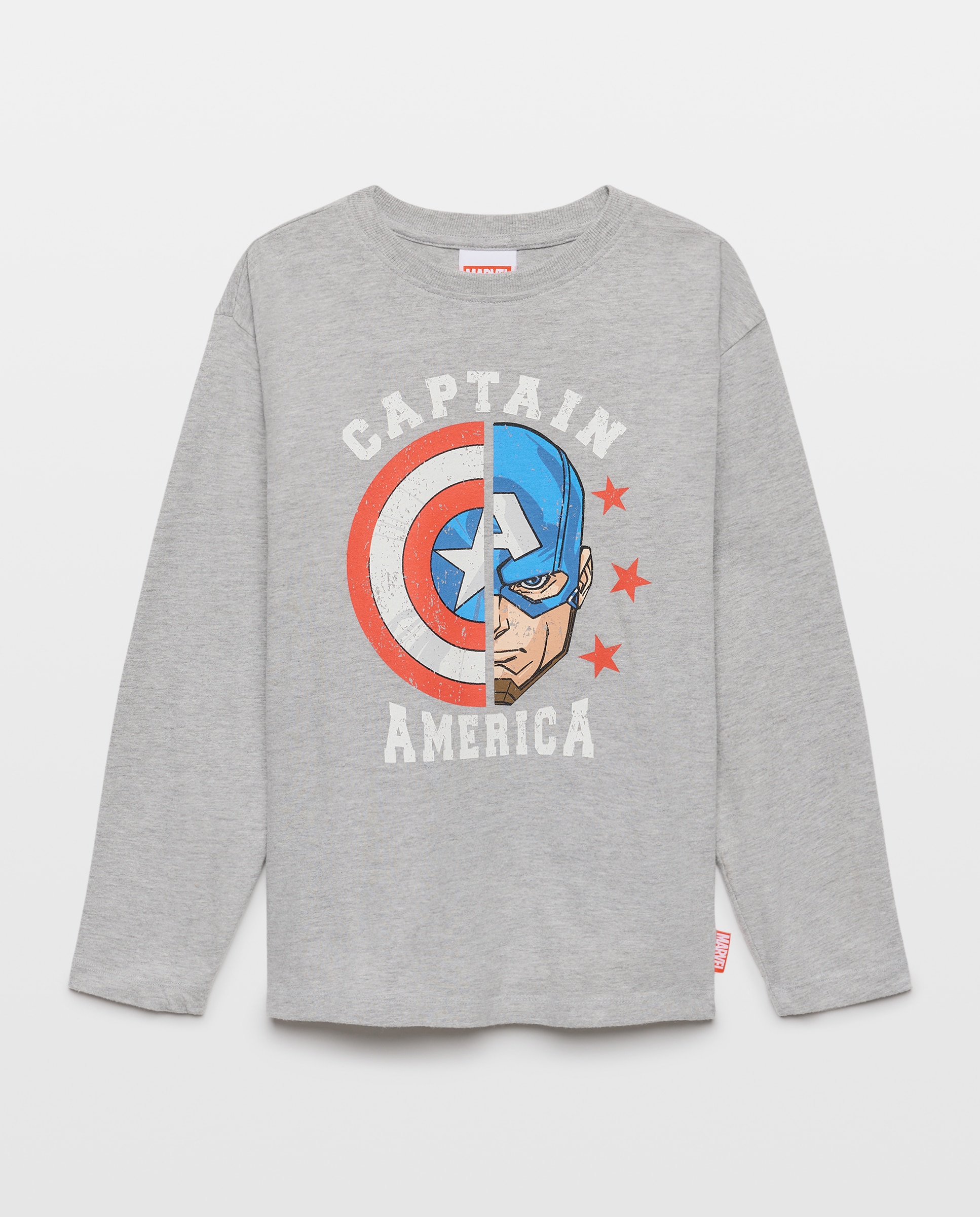 T-shirt de Criança de Decote Redondo e Manga Comprida com Estampado Fantasia CAPITÃO AMÉRICA Cinzento-4