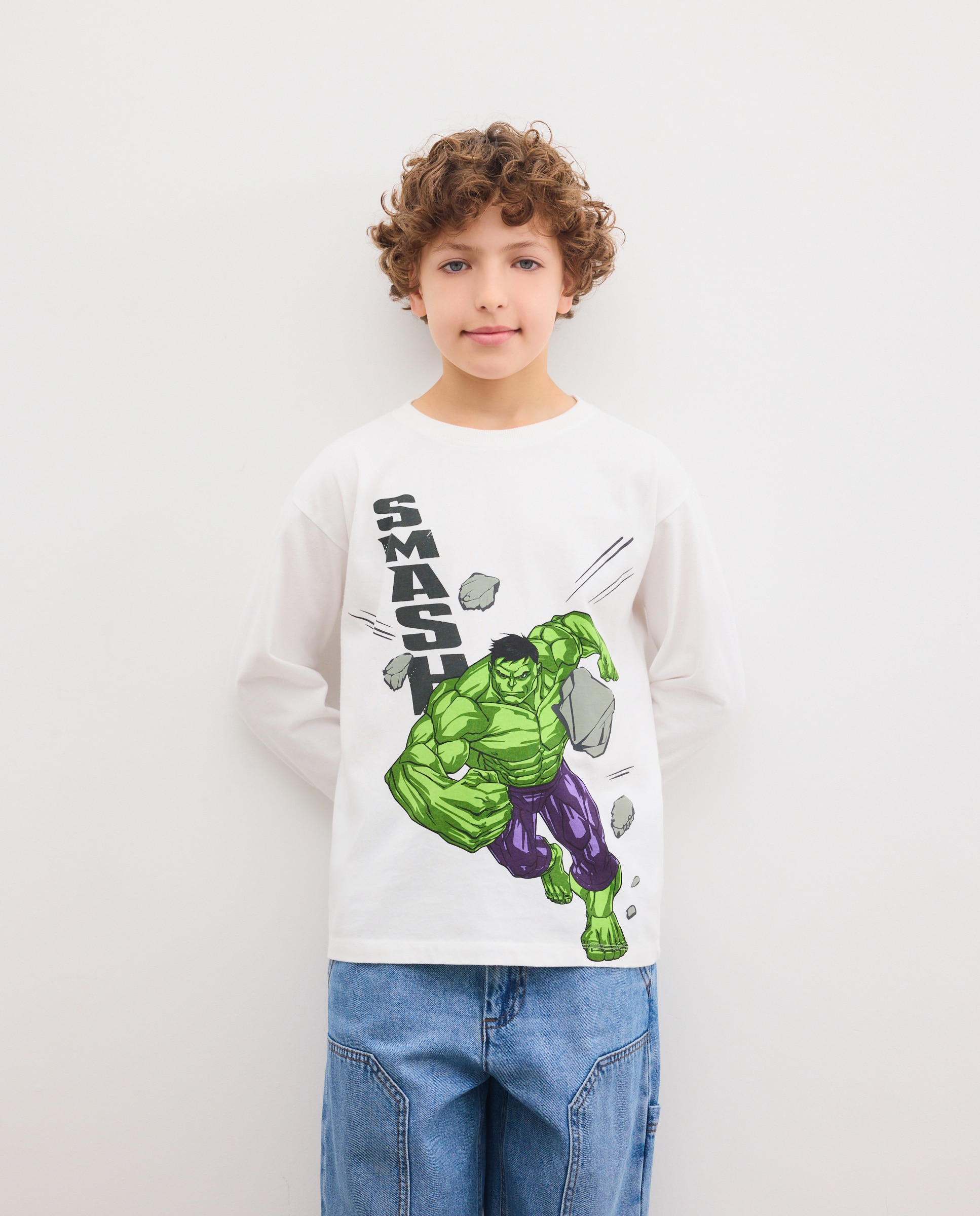 T-shirt com Decote Redondo e Manga Comprida com Estampado Fantasia HULK de Criança Branco-2