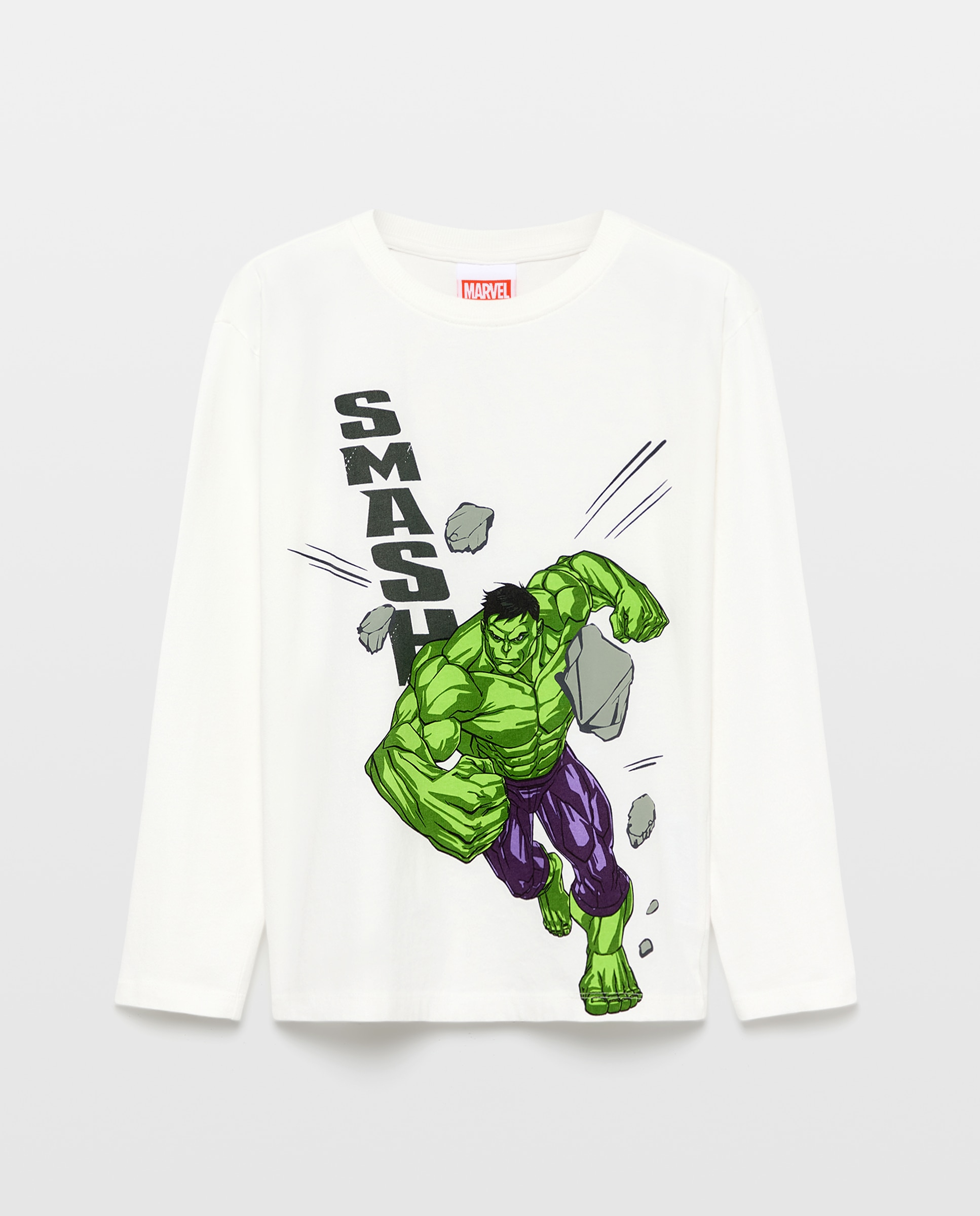 T-shirt com Decote Redondo e Manga Comprida com Estampado Fantasia HULK de Criança Branco-4